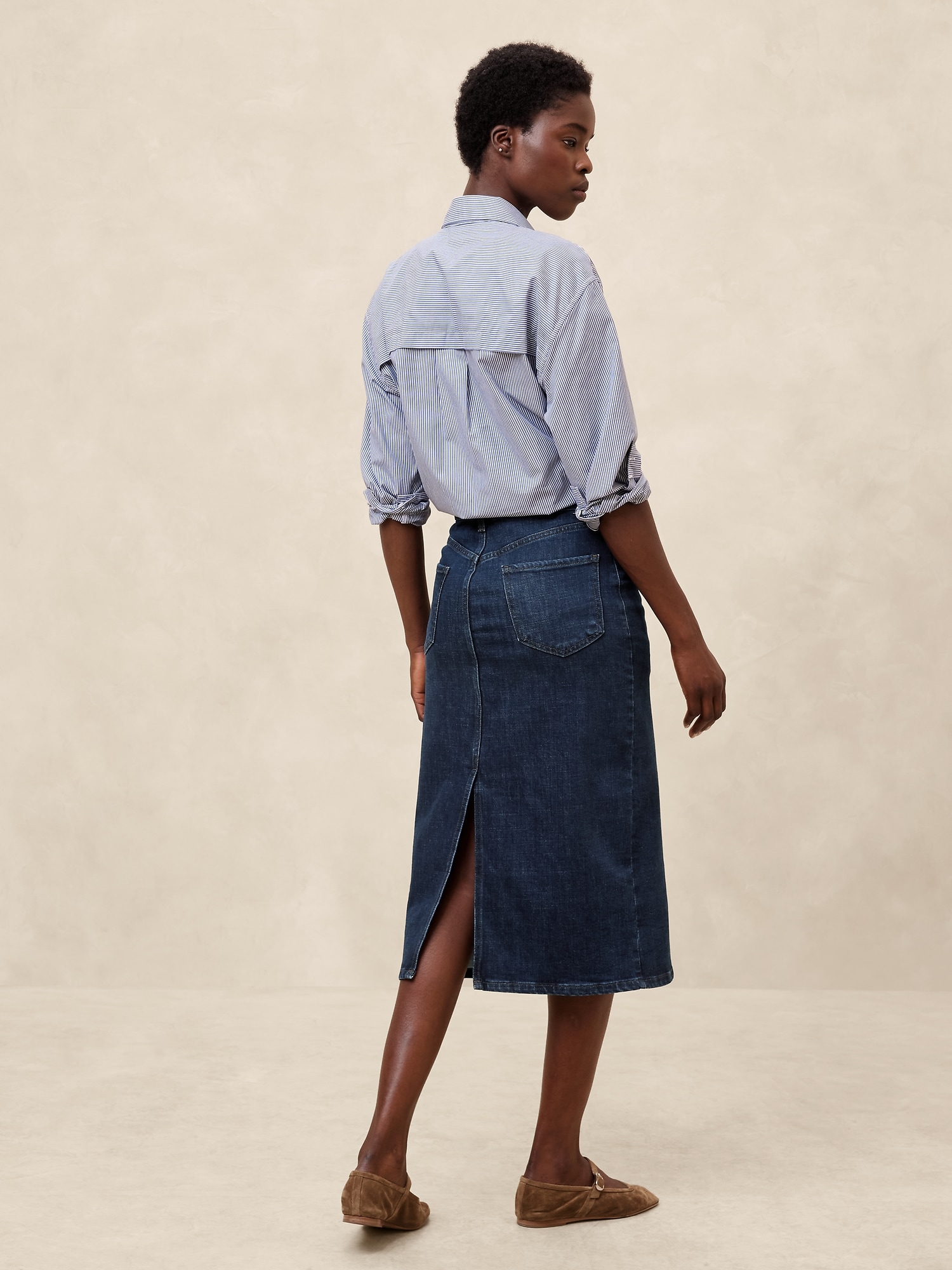 Denim Midi Pencil Skirt