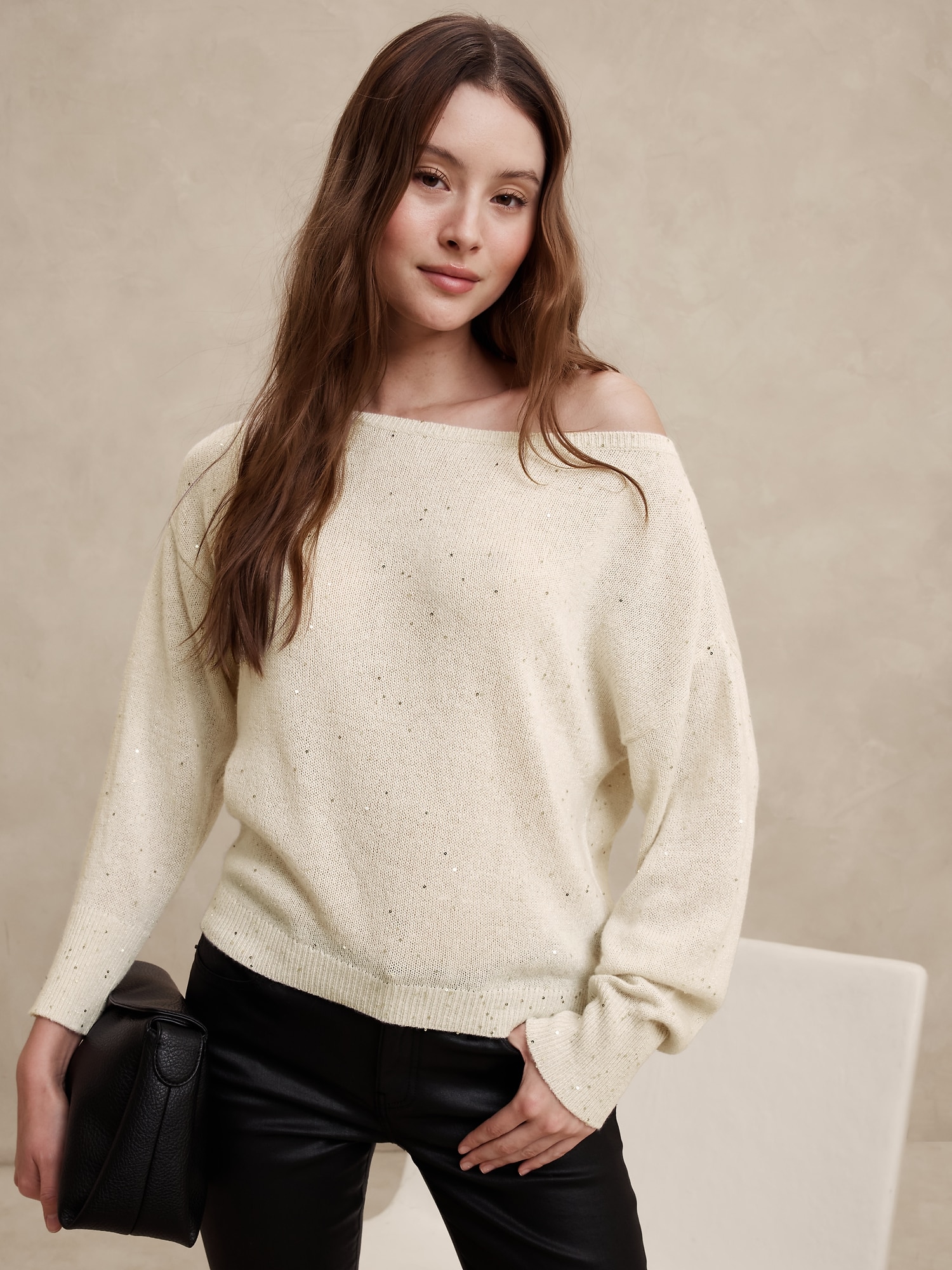 Asymmetrical Sequin Sweater - White