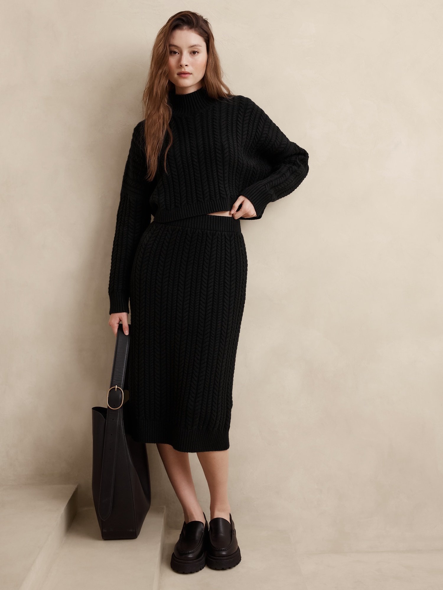 Cable Midi Sweater Skirt