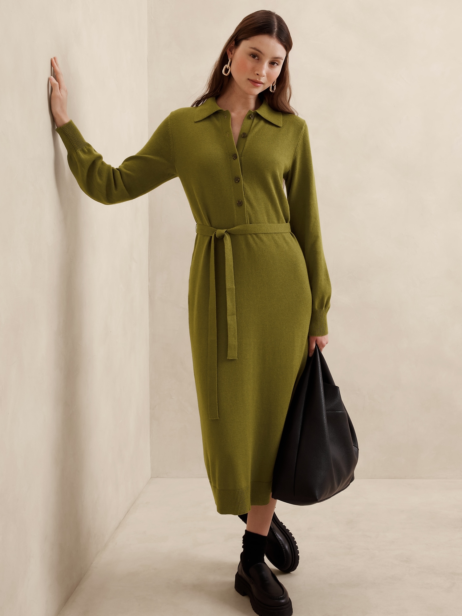 Buttoned Midi Sweater Dress