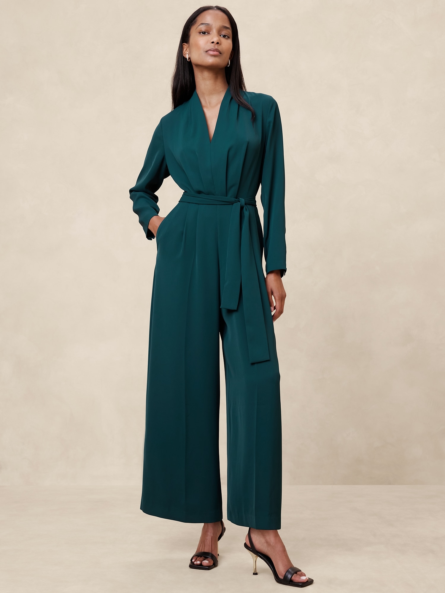 Crepe Deep V-Neck Jumpsuit