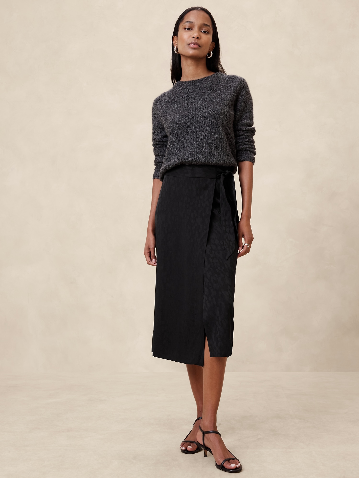 Jacquard Wrap Midi Skirt