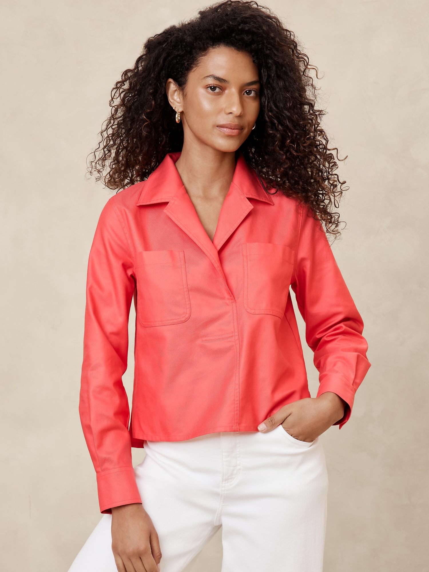 Twill Collared Pocket Shirt - Pink