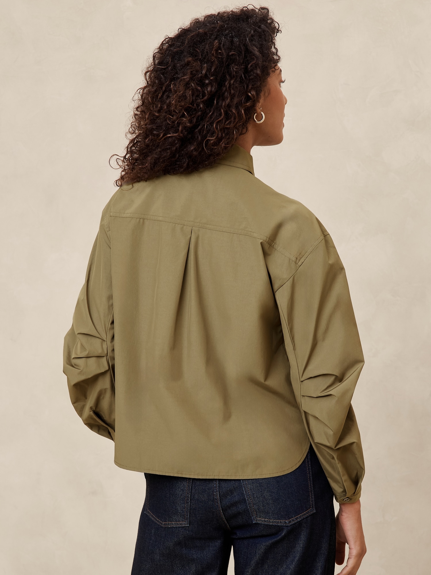 Pleated-Sleeve Taffeta Shirt