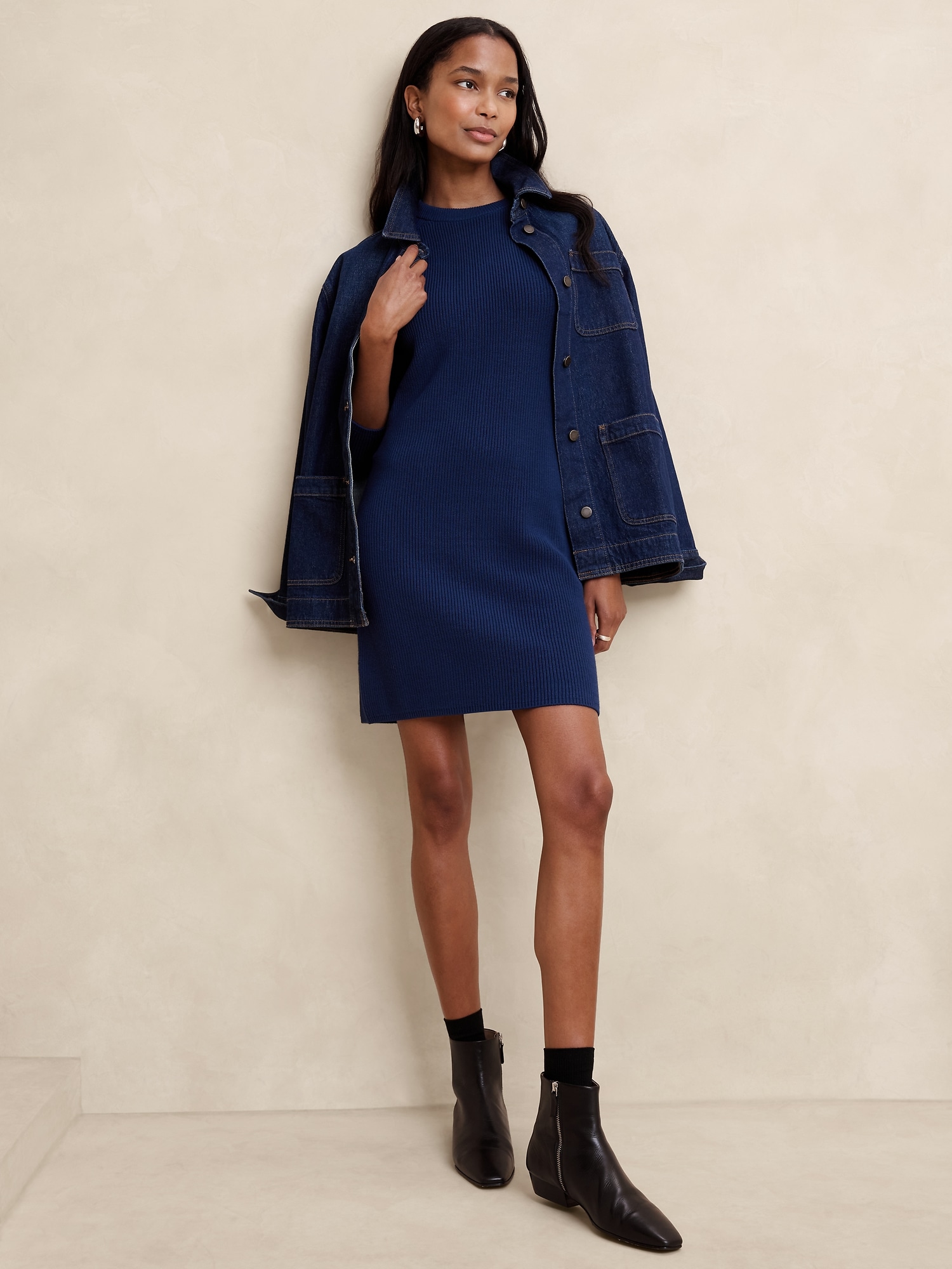 Dolman-Sleeve Mini Sweater Dress - Blue