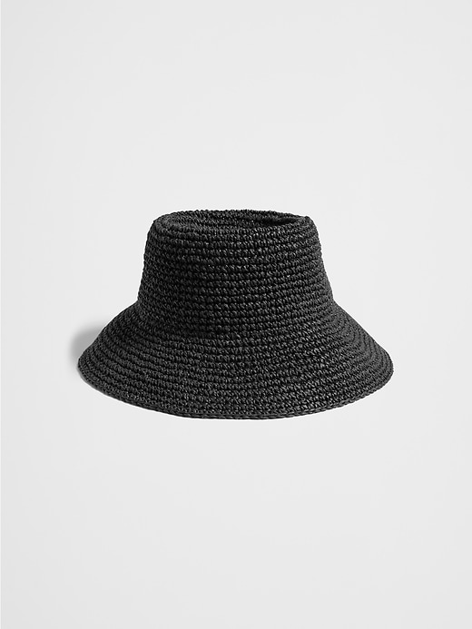1 of 8 showing, with the color Black of product Straw Bucket Hat