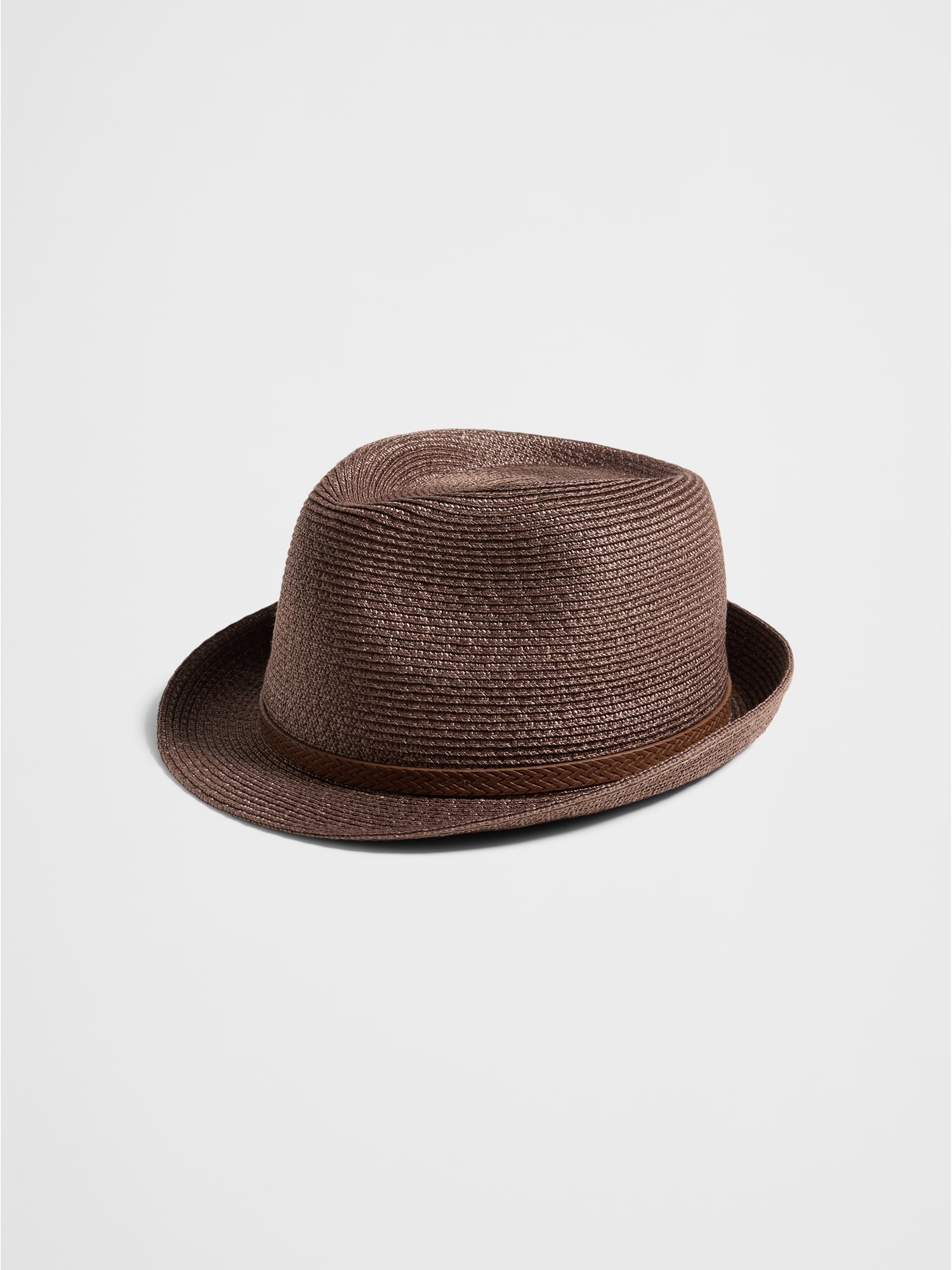 Straw Curved Brim Fedora - Brown