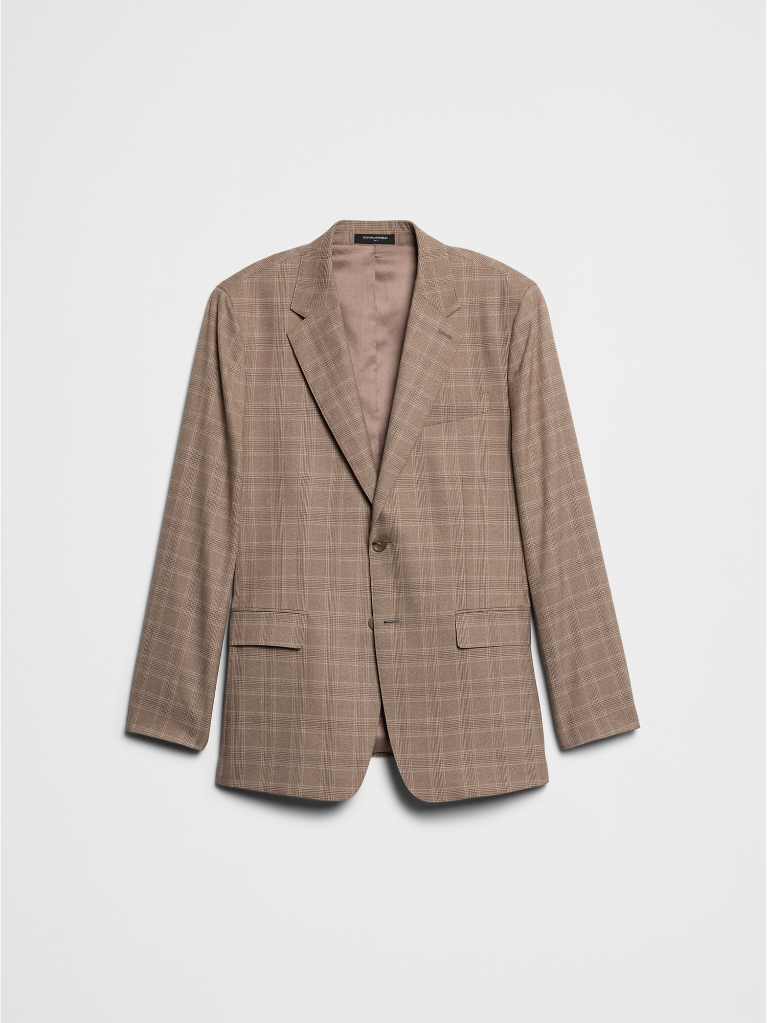 Tailored-Fit Taupe Glen Plaid Suit Jacket