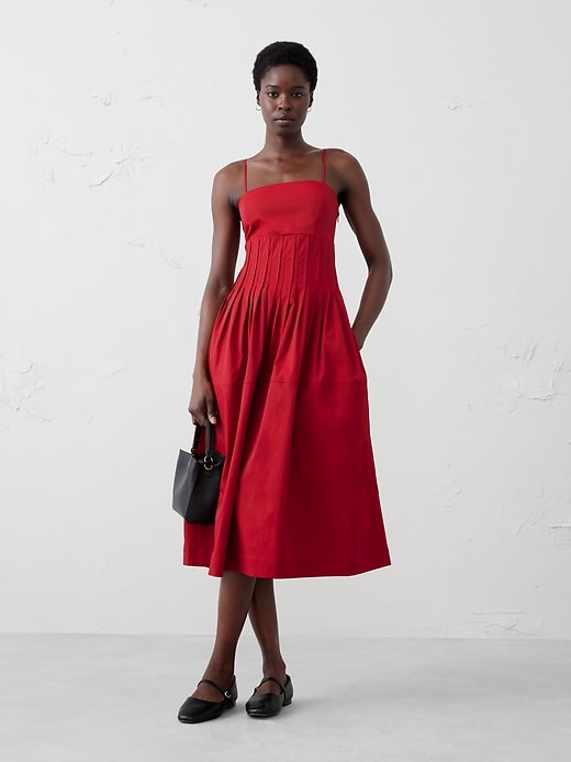 pleated taffeta midi dress Butler A-line Pleated Chest Taffeta Silk Midi Dress