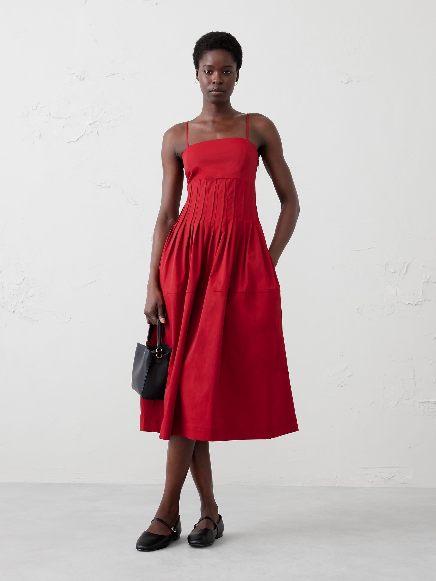 Pleated Taffeta Midi Dress