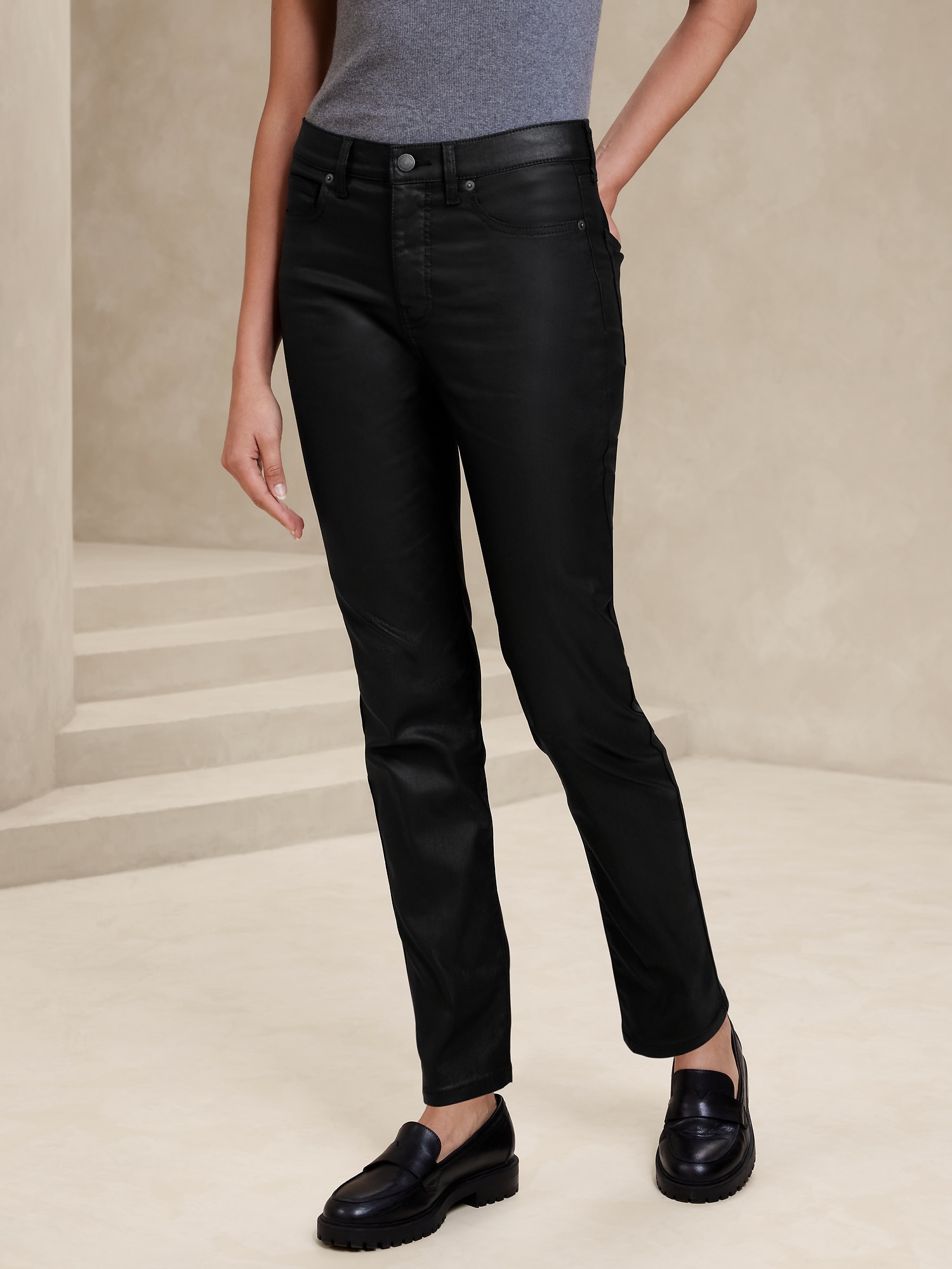 High-Rise Slim Coated Jean