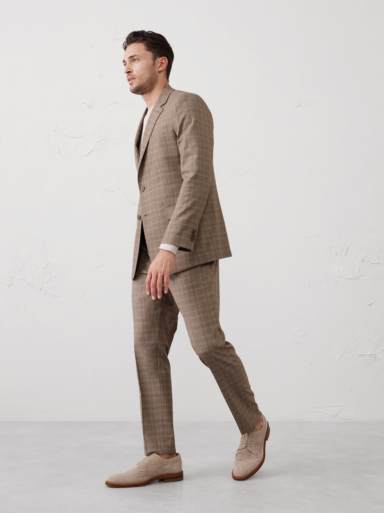 Tailored-Fit Taupe Glen Plaid Suit Jacket