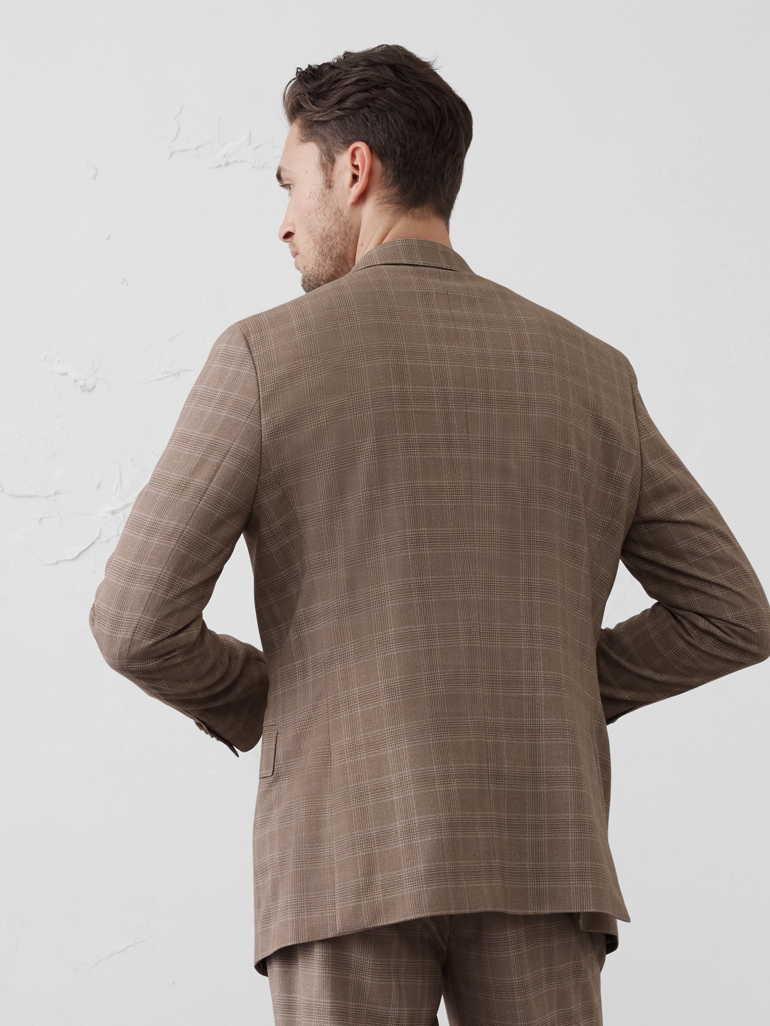 Tailored-Fit Taupe Glen Plaid Suit Jacket