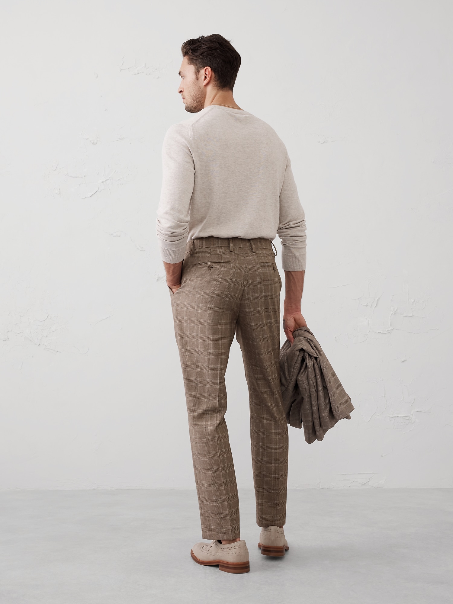 Tailored-Fit Taupe Glen Plaid Suit Trouser