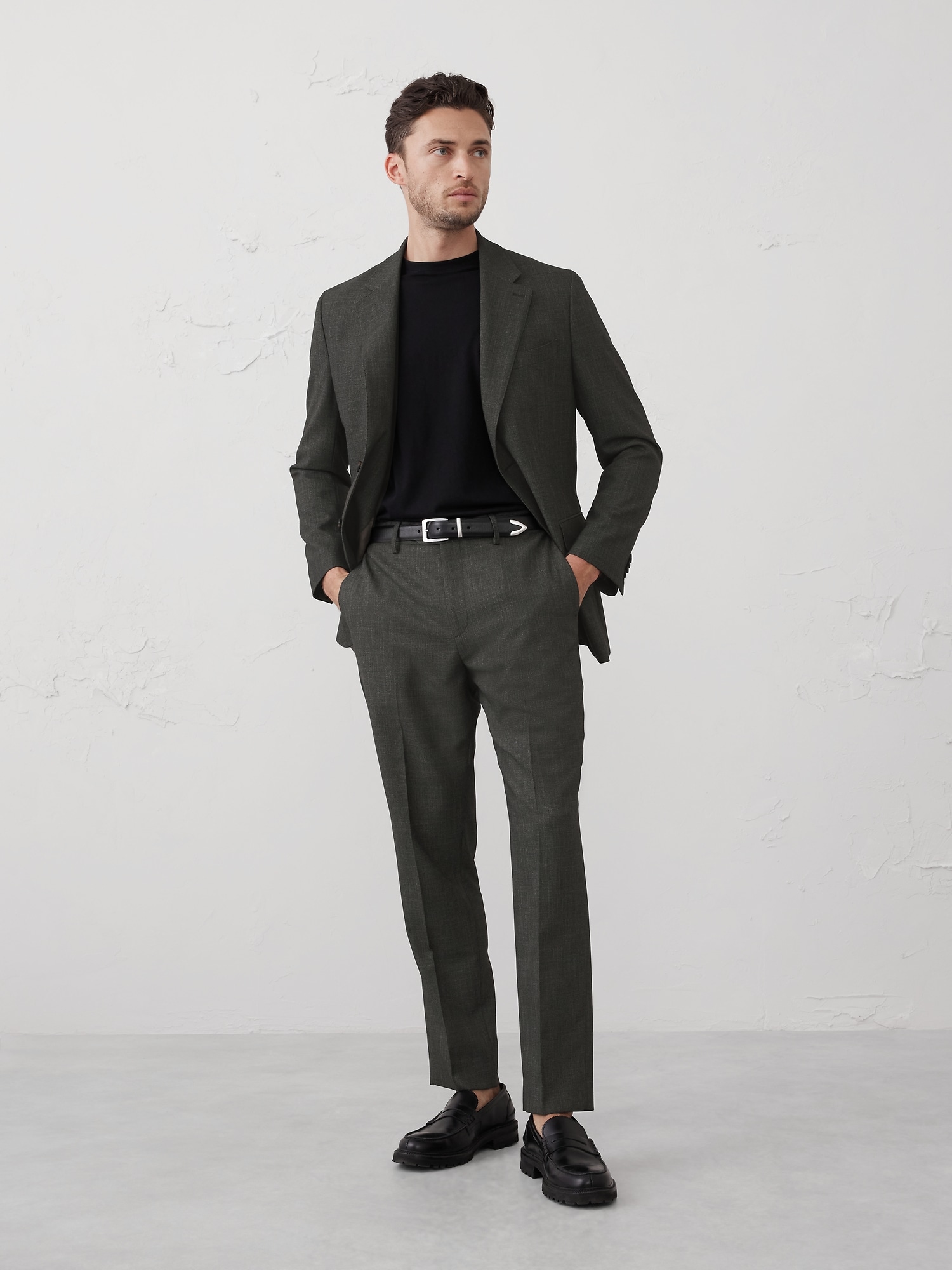 Tailored-Fit Olive Crosshatch Suit Trouser