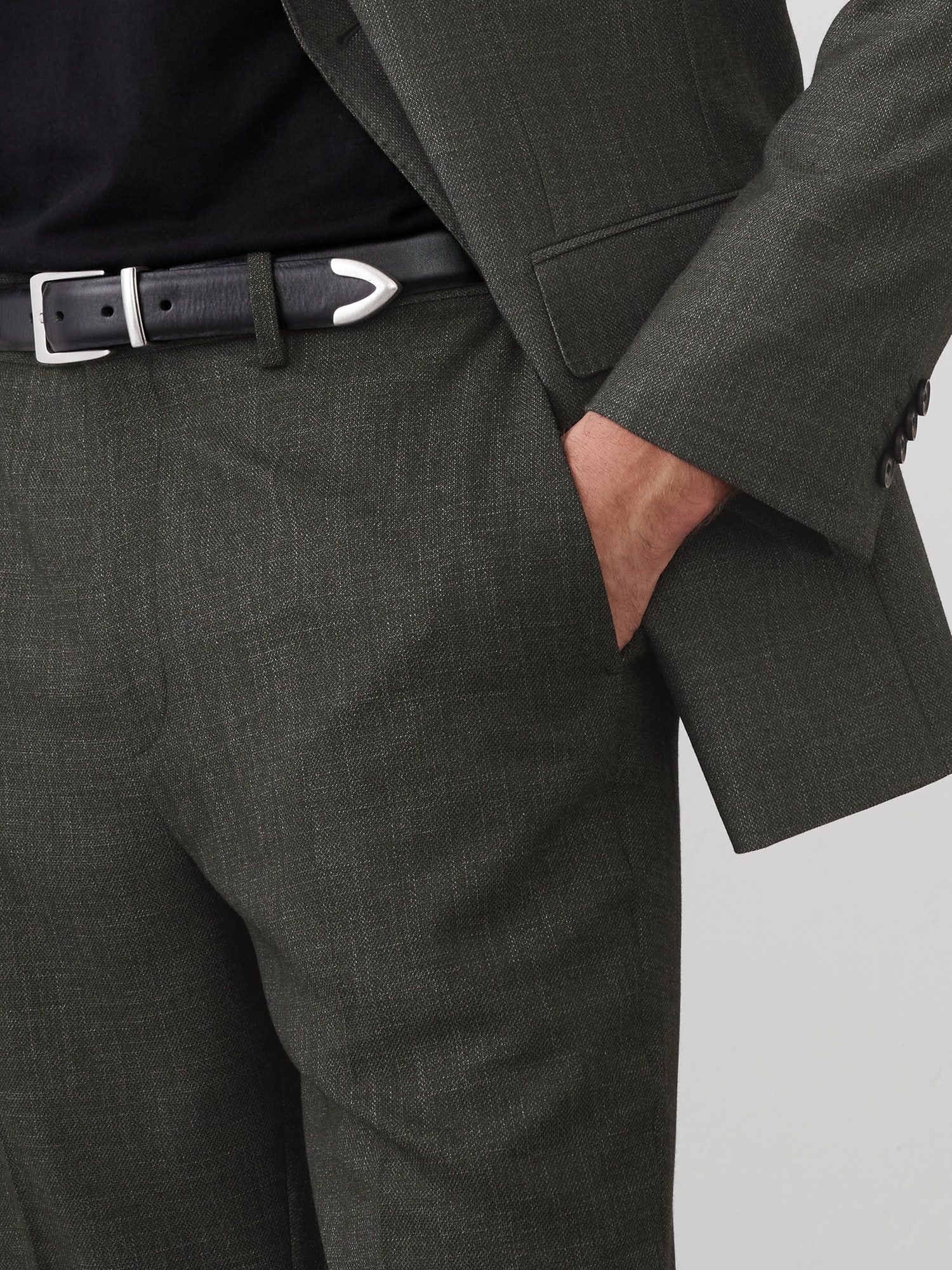 Tailored-Fit Olive Crosshatch Suit Trouser