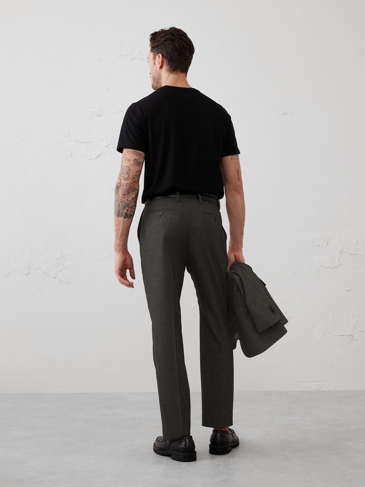 Tailored-Fit Olive Crosshatch Suit Trouser