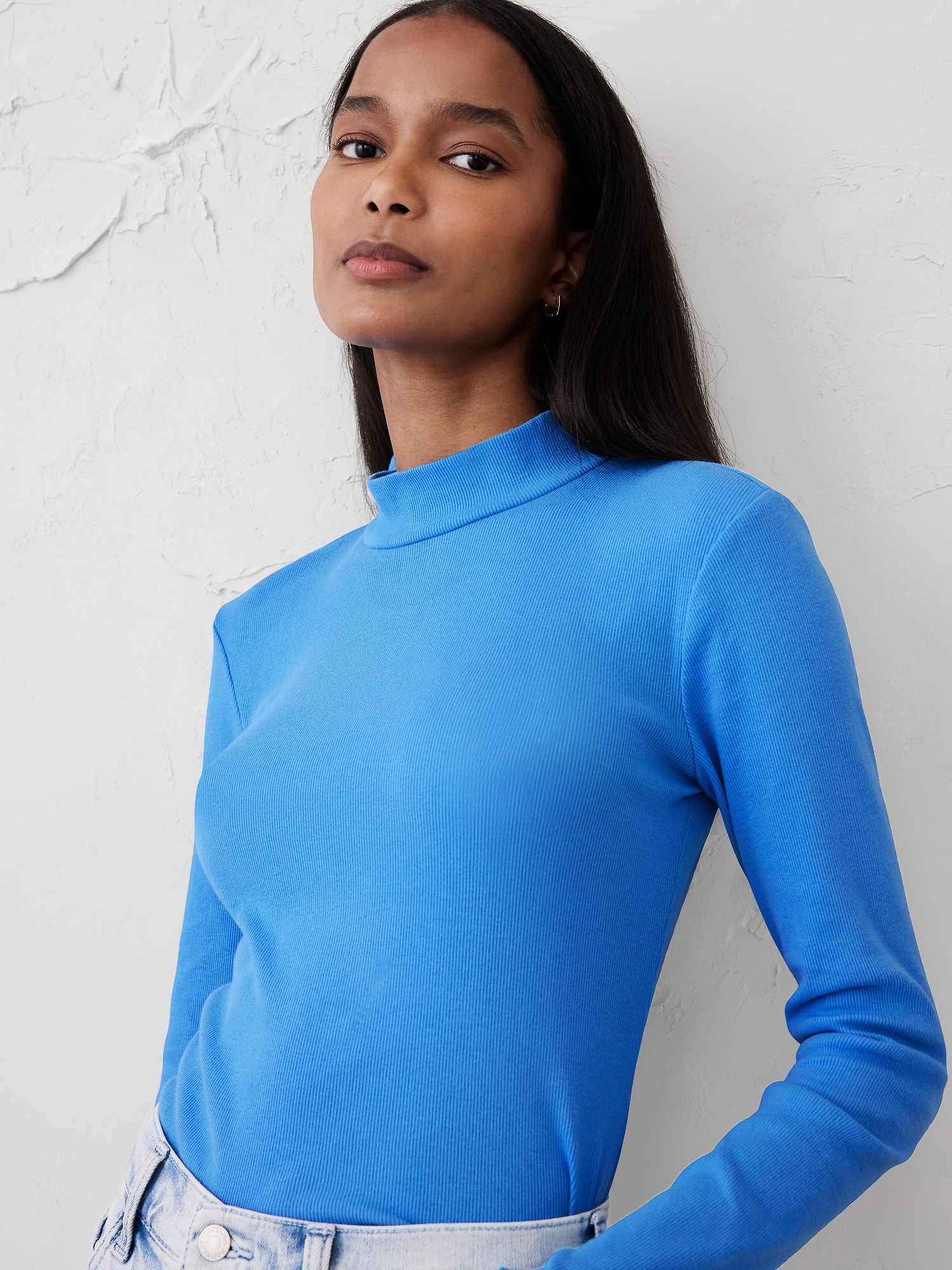 Ribbed Mock-Neck T-Shirt