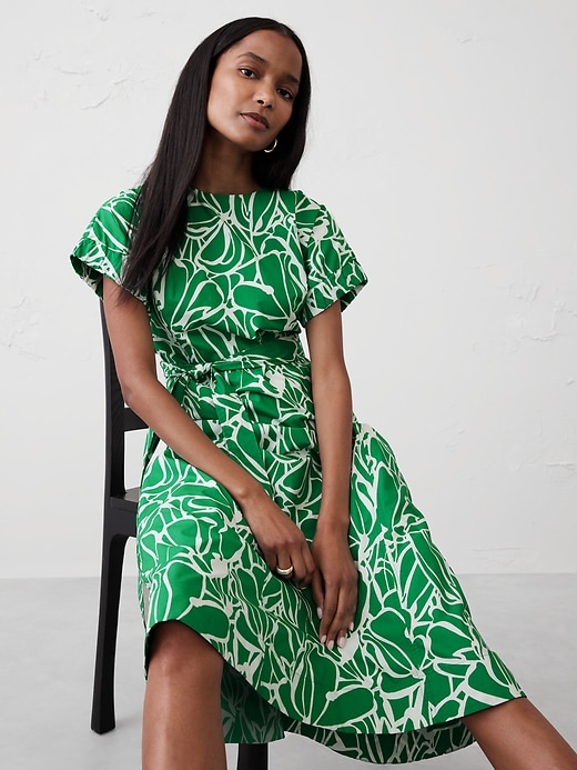 Poplin Elastic-Cuff Midi Dress | Banana Republic Factory