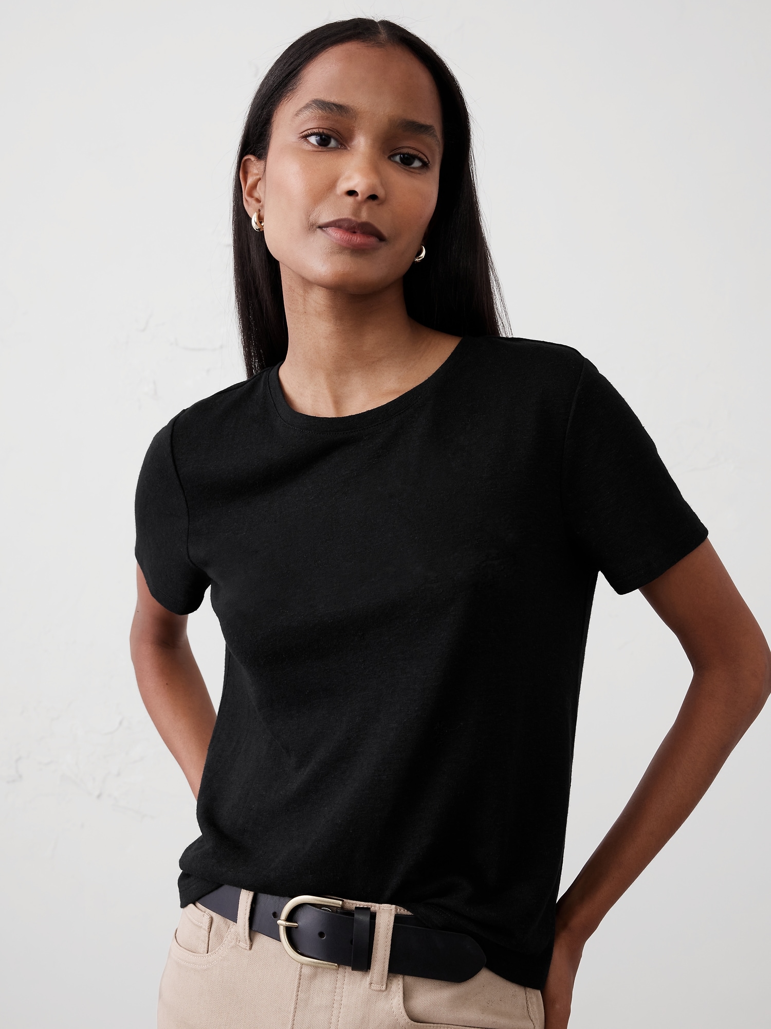 Linen-Blend Crew-Neck Top