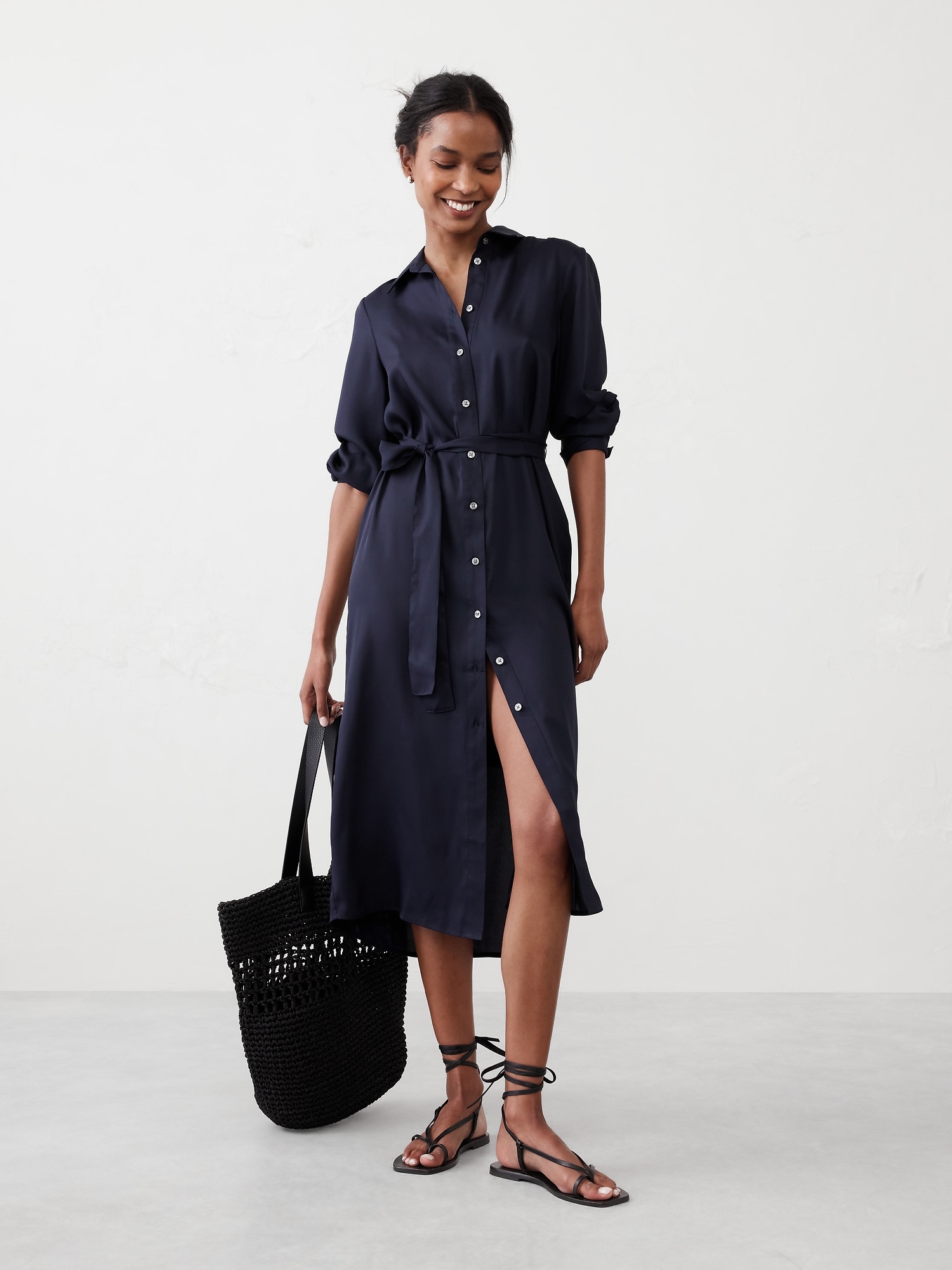 Tie-Waist Midi Shirtdress