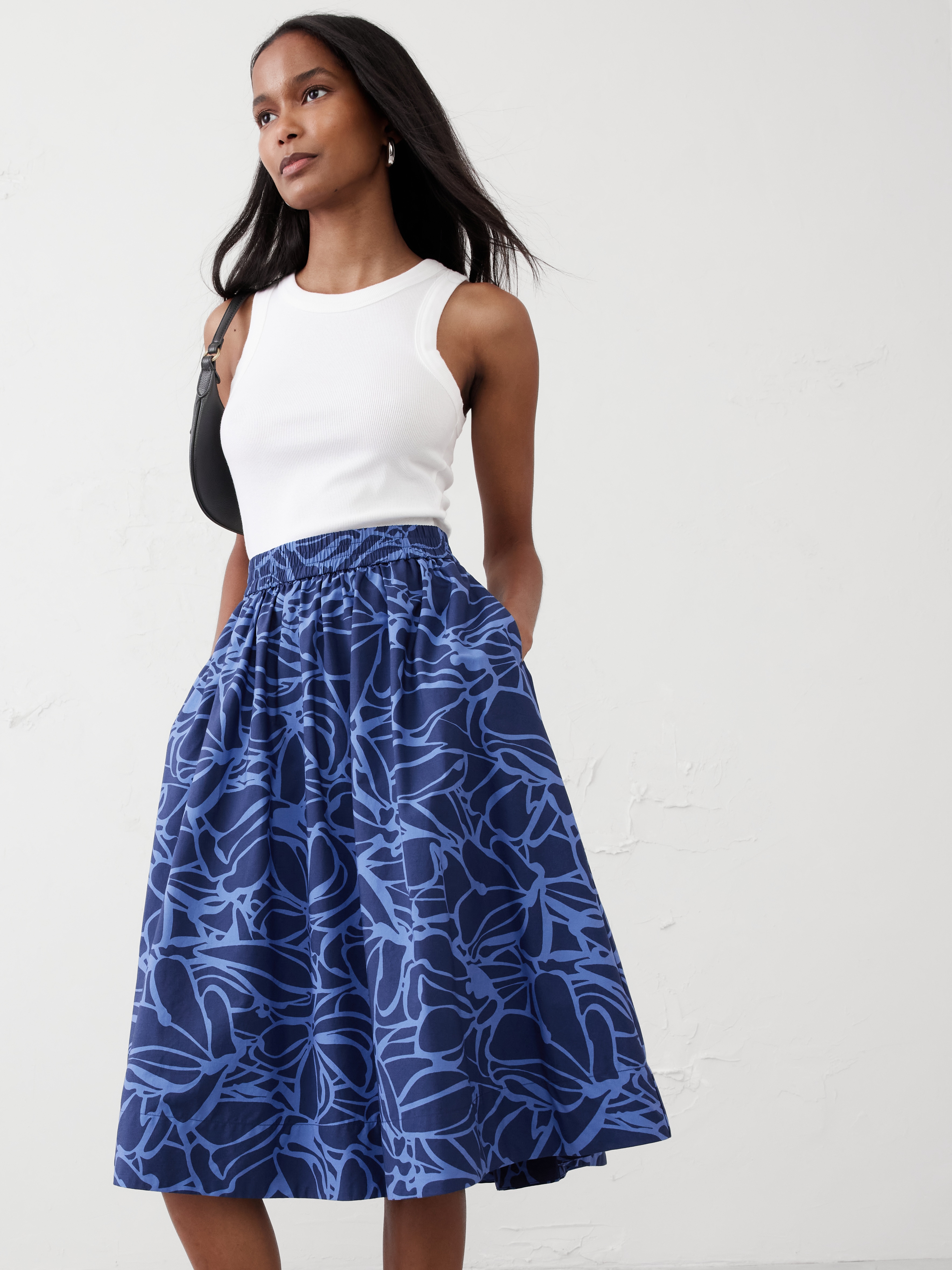 【PORTERNA】Bonibeun mid-length skirt Poplin Midi Skirt | Banana Republic Factory
