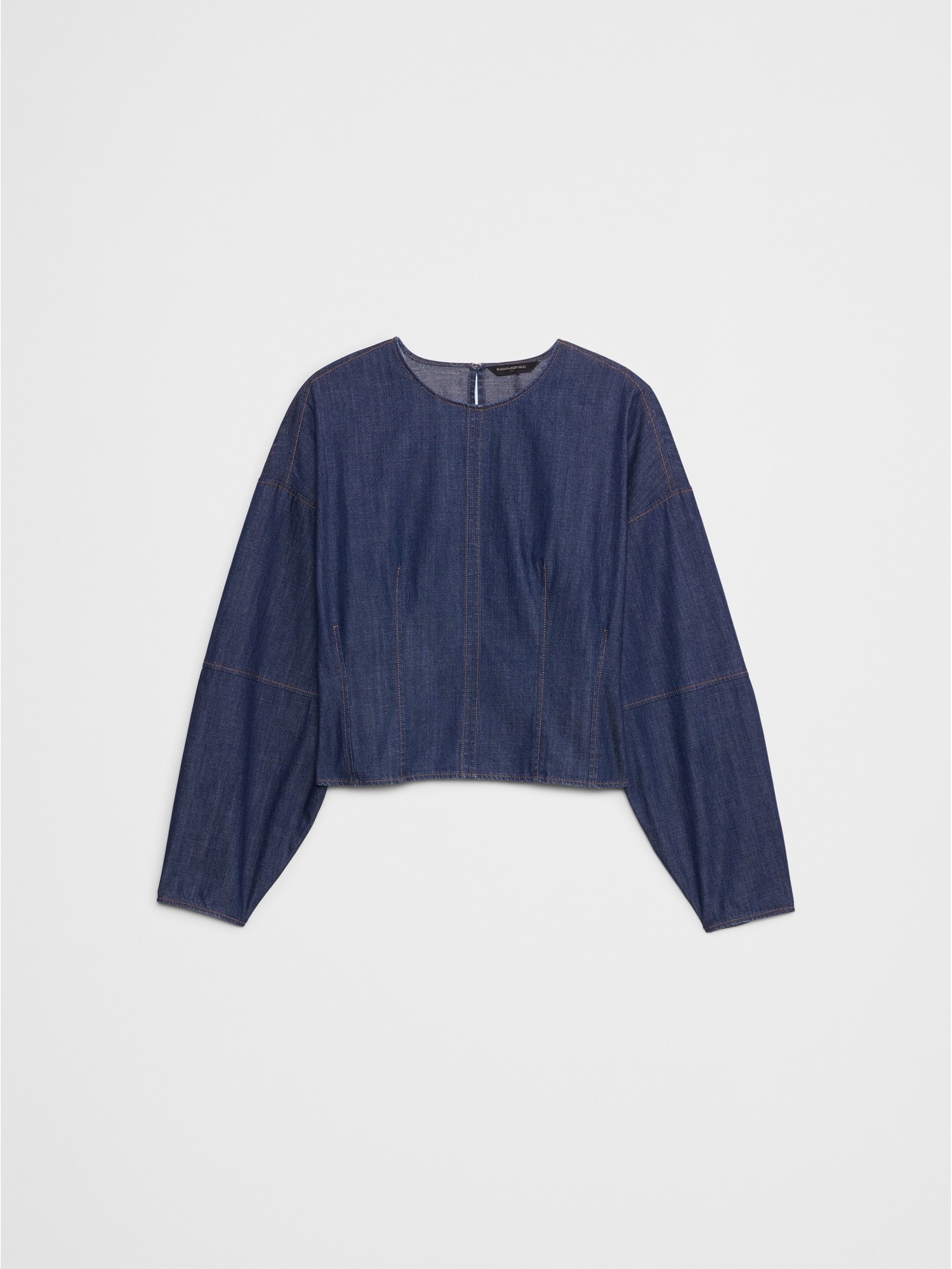 Rounded-Sleeve Denim Top