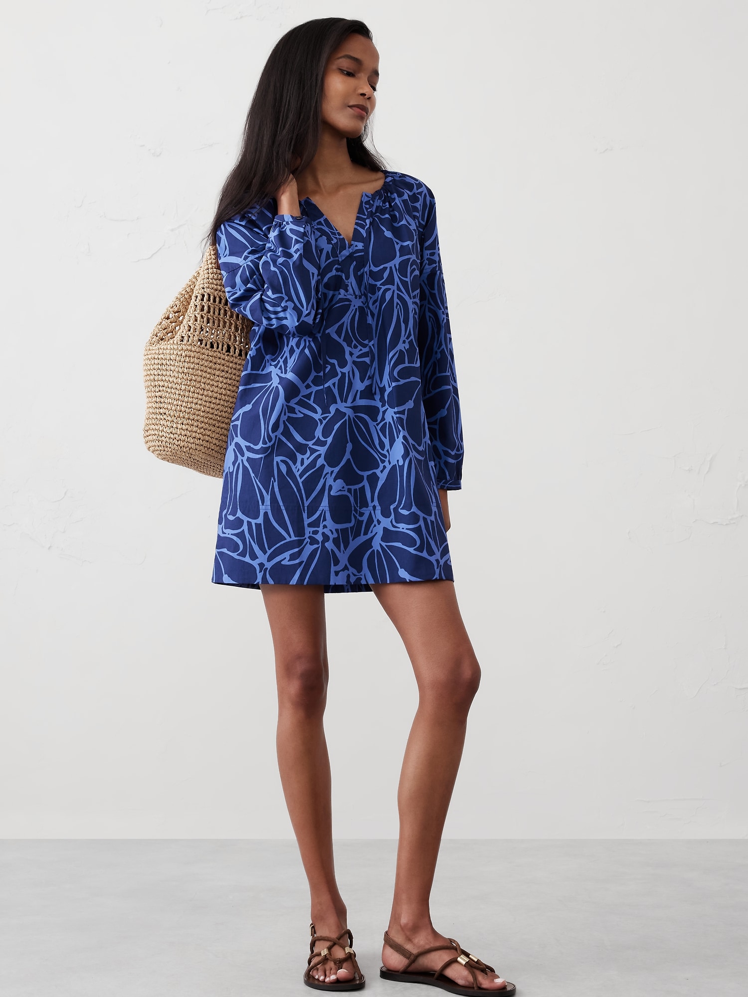 Tie-Neck Poplin Mini Dress