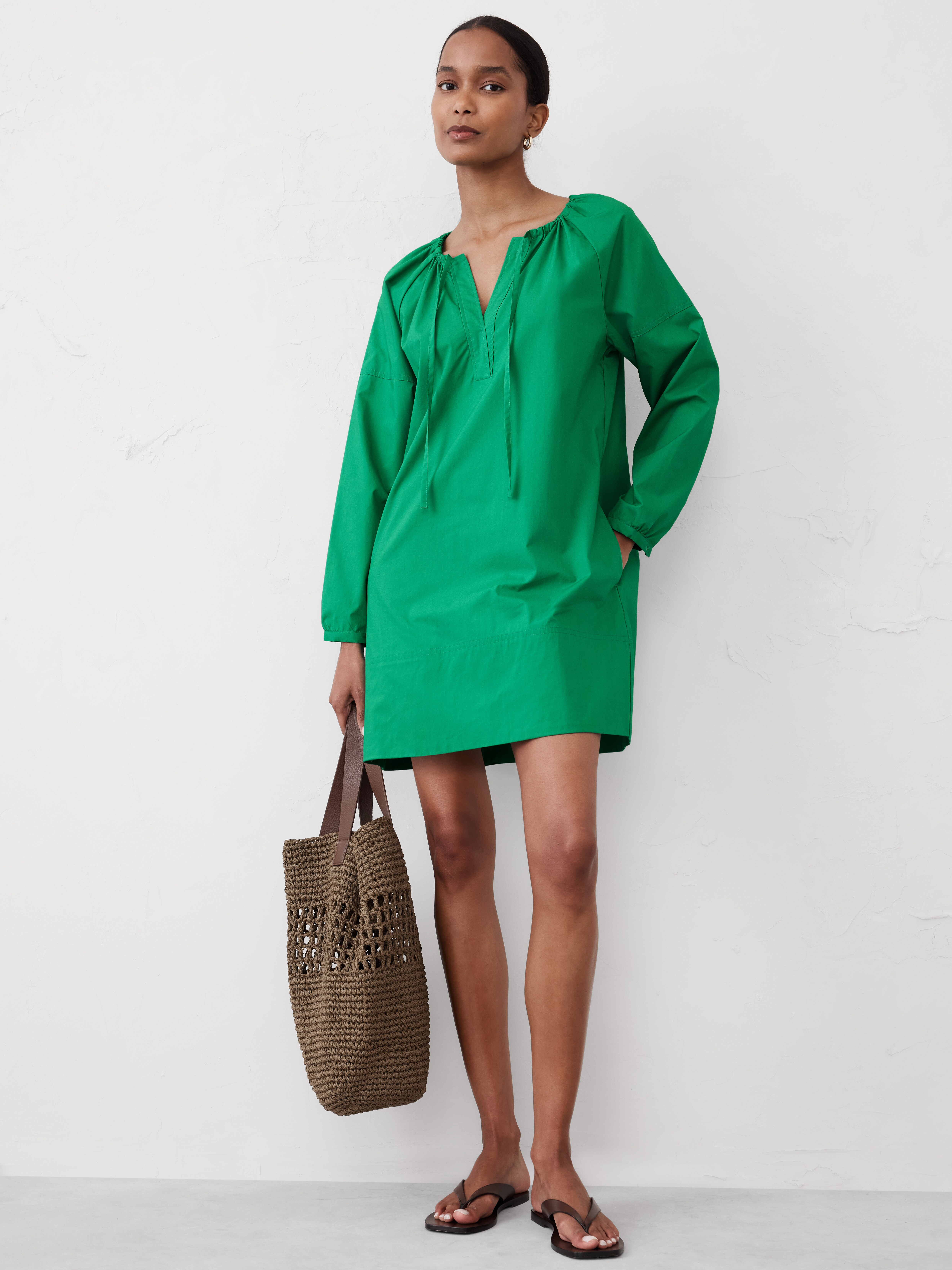 ワンピース TIE STRING POPLIN MINI DRESS GANNI Cotton Poplin Tie String Mini Dress | Black | FARFETCH