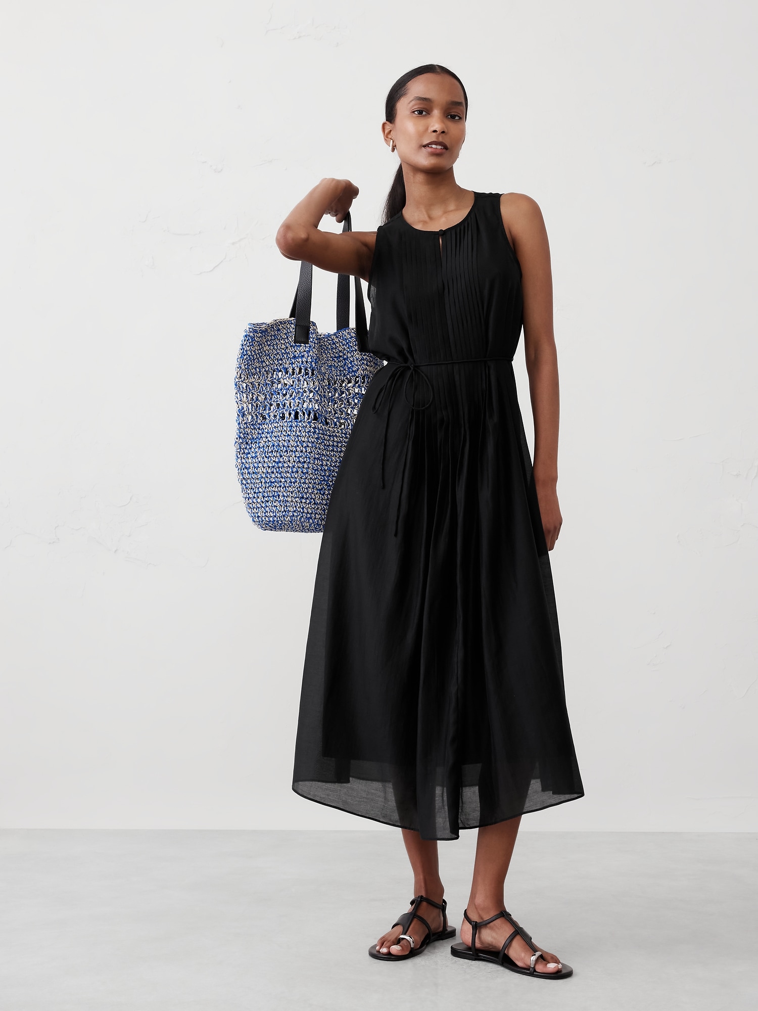 Pintuck Organza Midi Dress