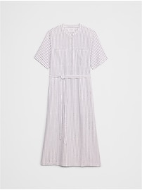 Linen-Blend Utility Midi Shift Dress