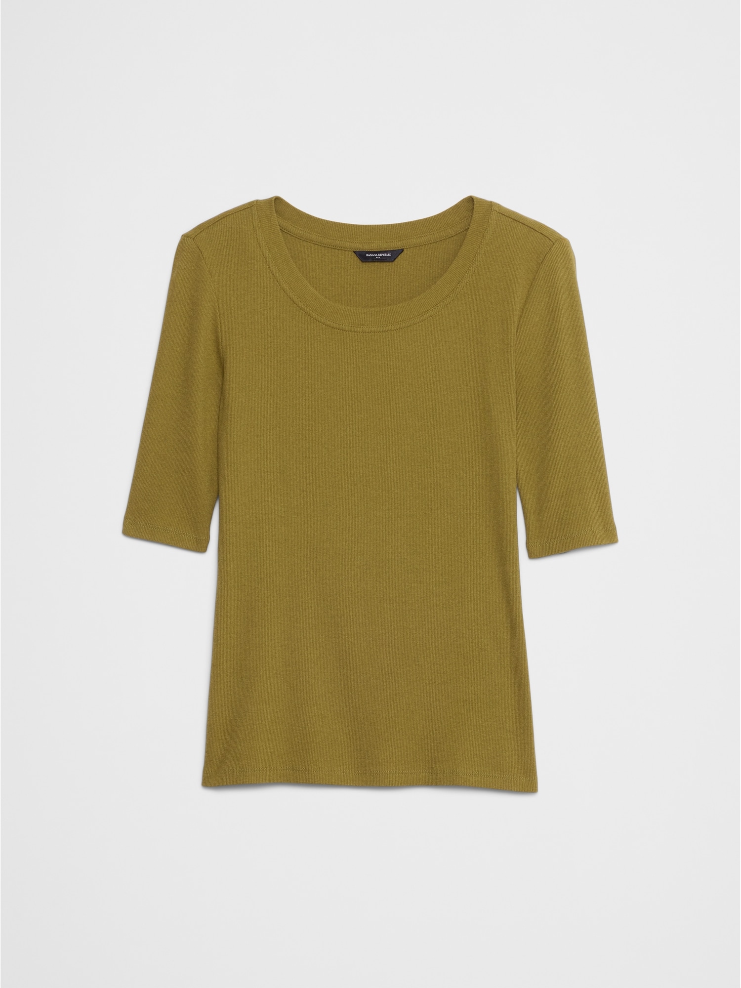 Ribbed Elbow-Sleeve T-Shirt