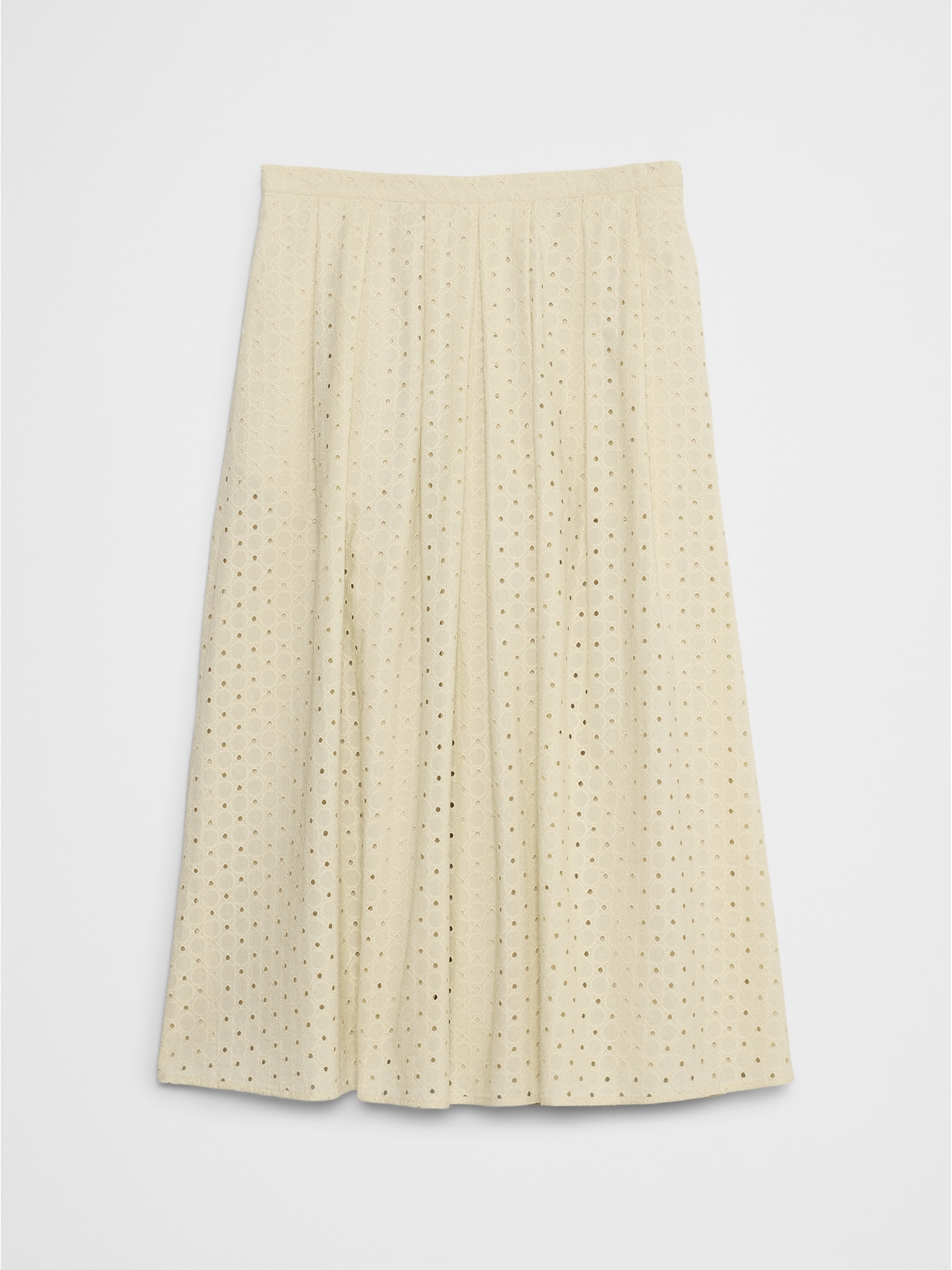 Pleated Eyelet Midi Skirt