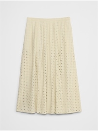 Pleated Eyelet Midi Skirt