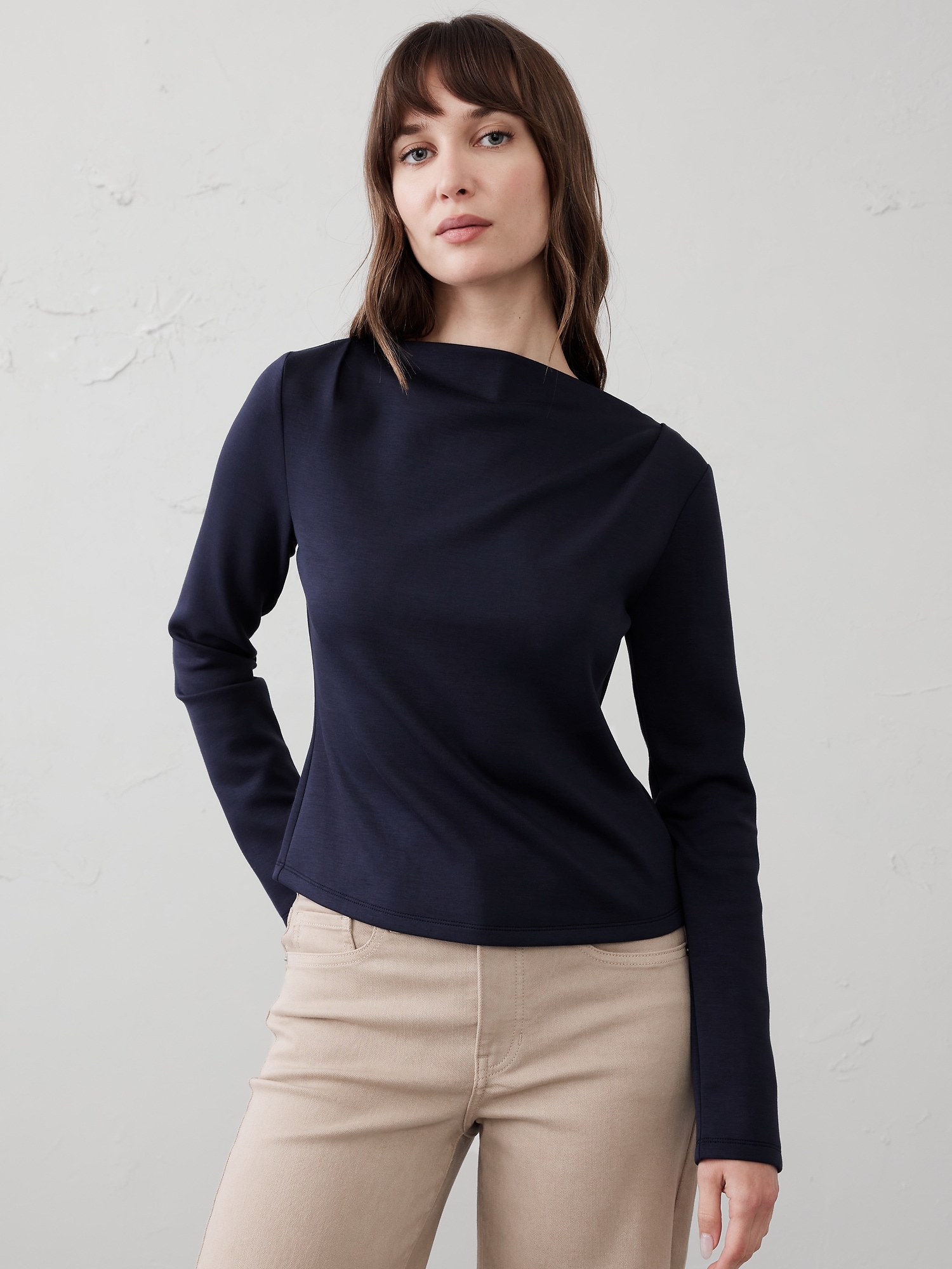 Scuba Pleated Boat-Neck Top