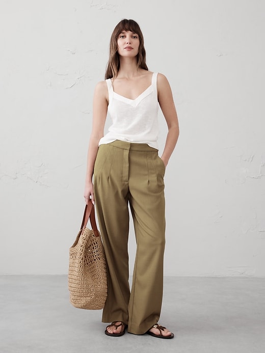 Wide-Leg High-Rise Pleated Pull-On Pant | Banana Republic Factory