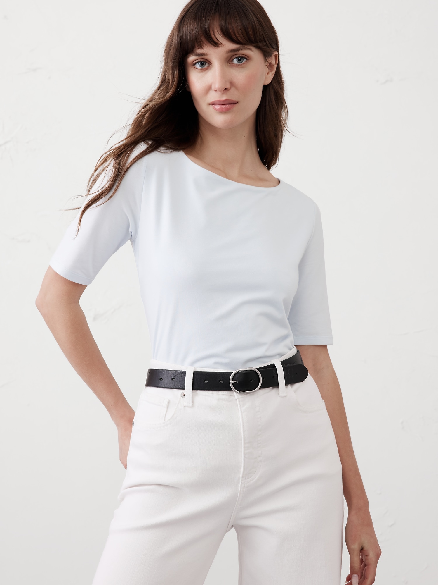 Soft Stretch Elbow-Sleeve Top