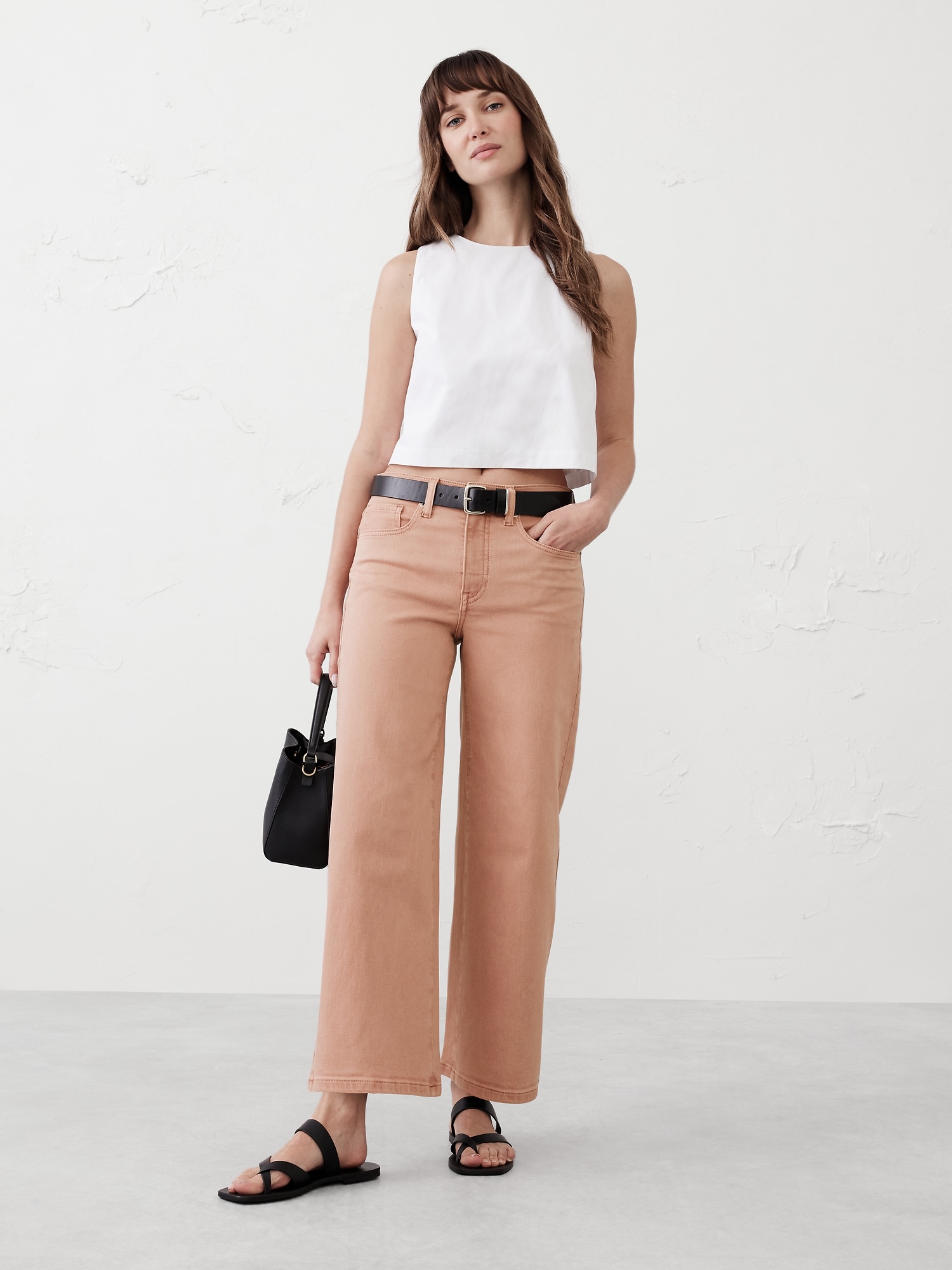 High-Rise Wide-Leg Cropped Jean - Pink