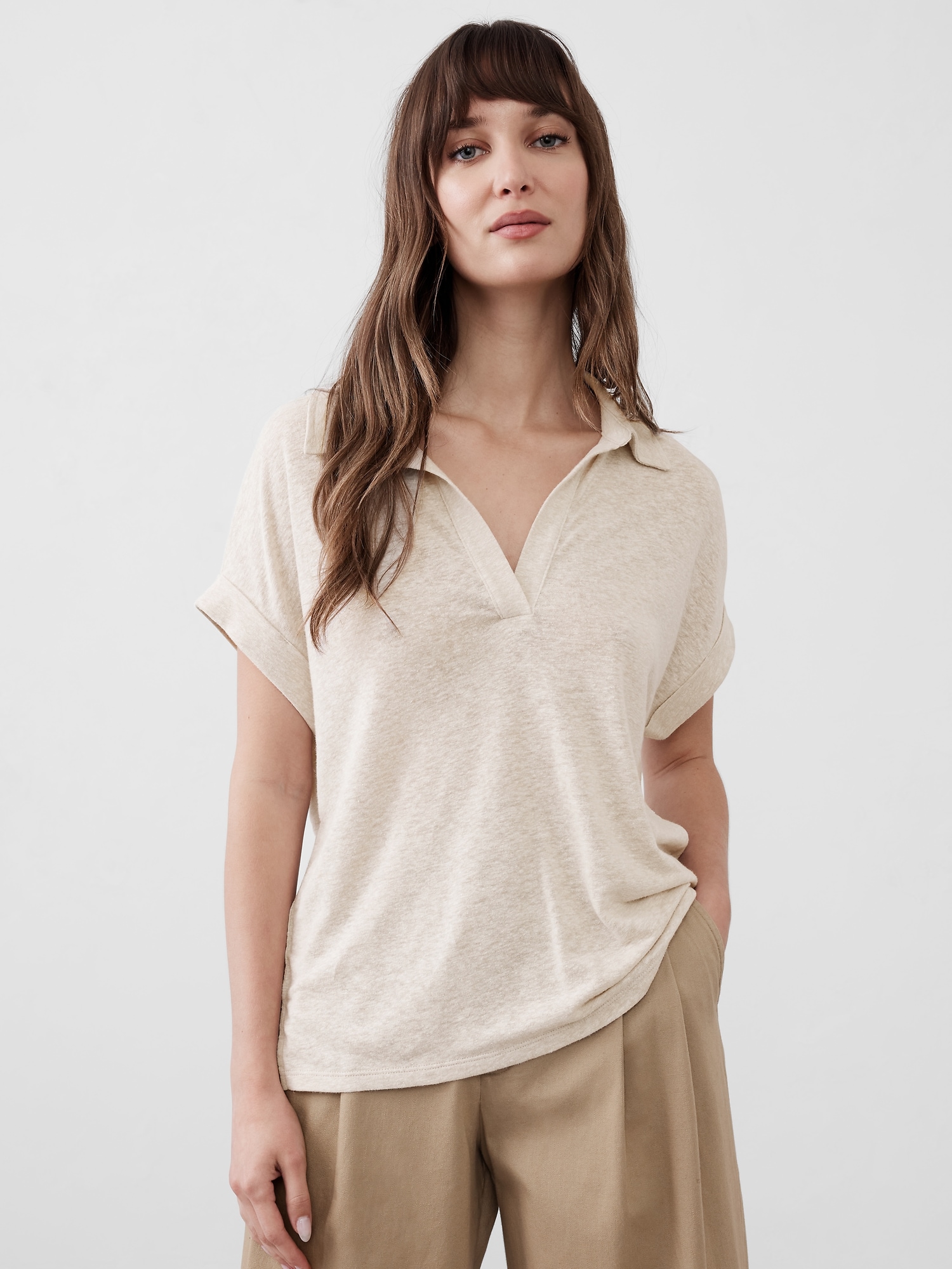 Linen-Blend Johnny Collar Shirt