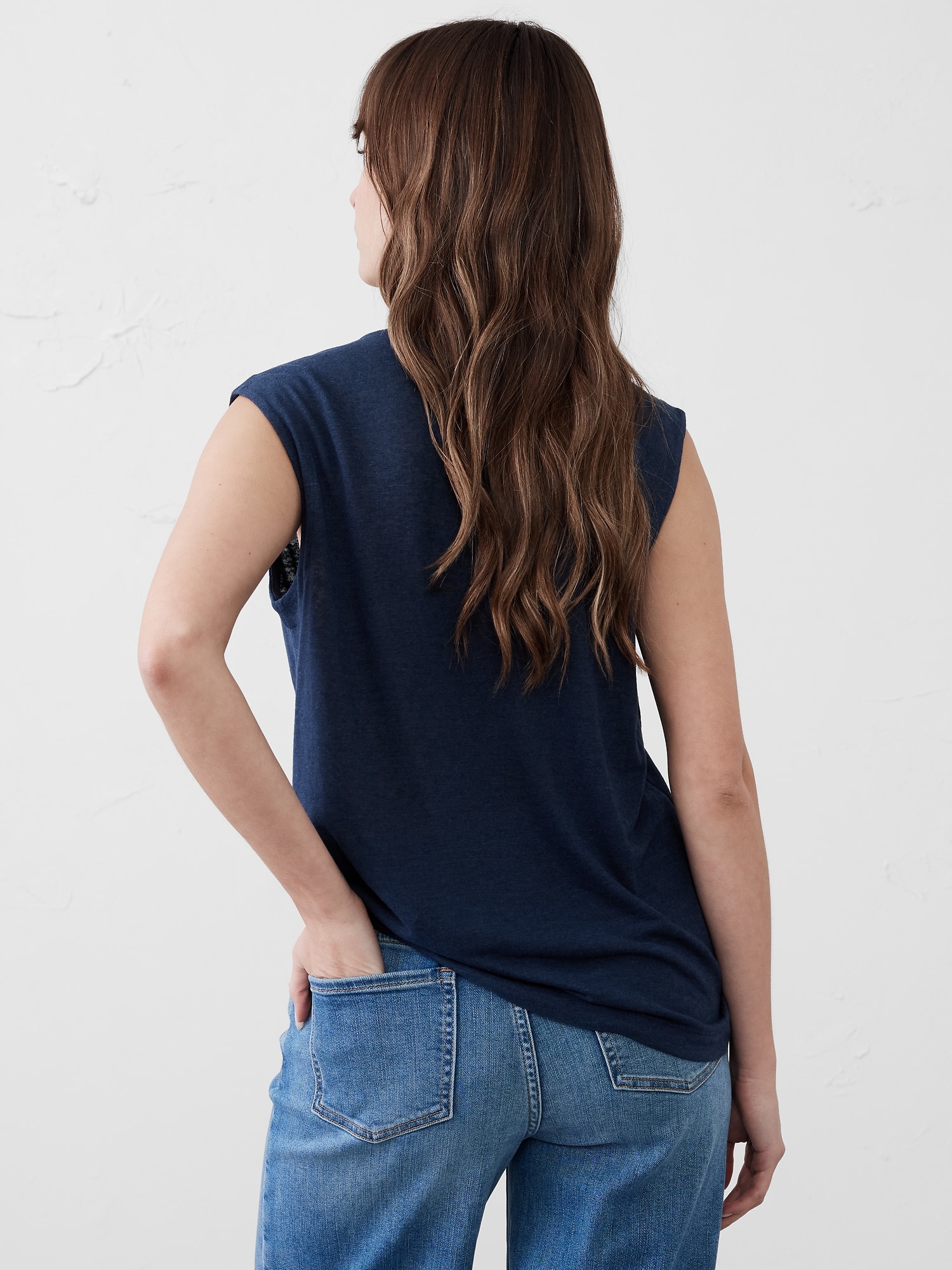 Linen-Blend Split-Neck Tank