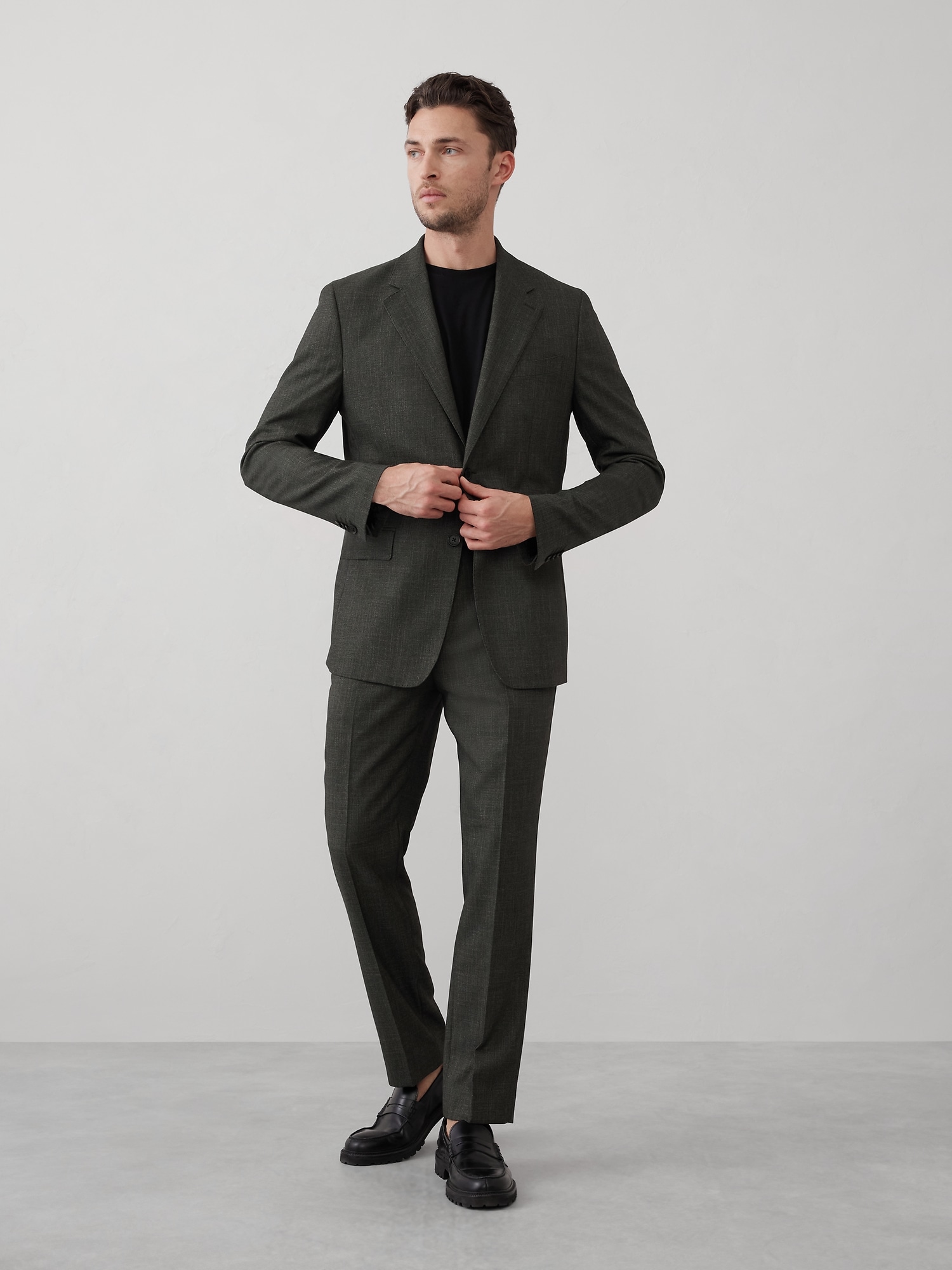 Tailored-Fit Olive Crosshatch Suit Jacket