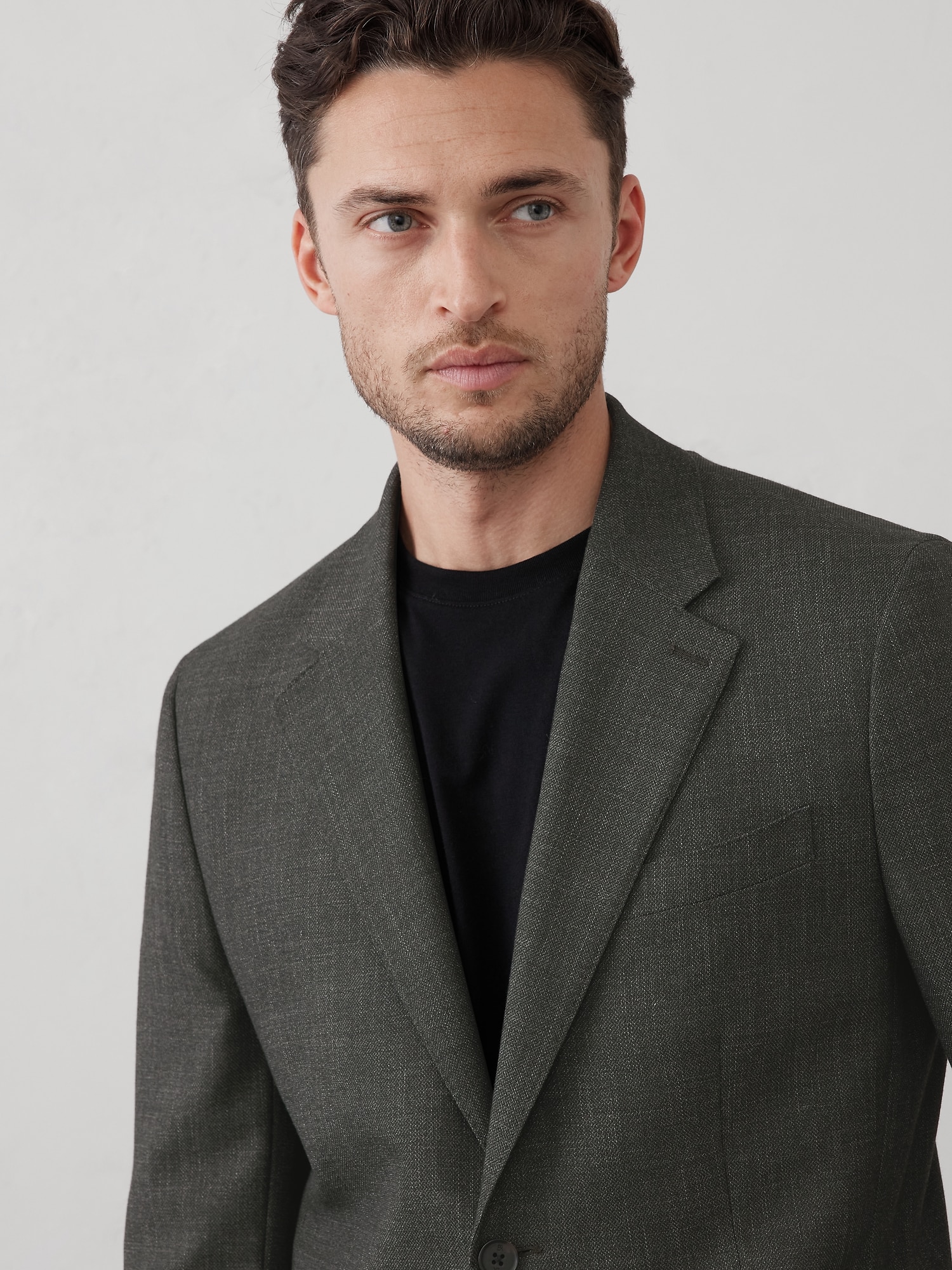 Tailored-Fit Olive Crosshatch Suit Jacket