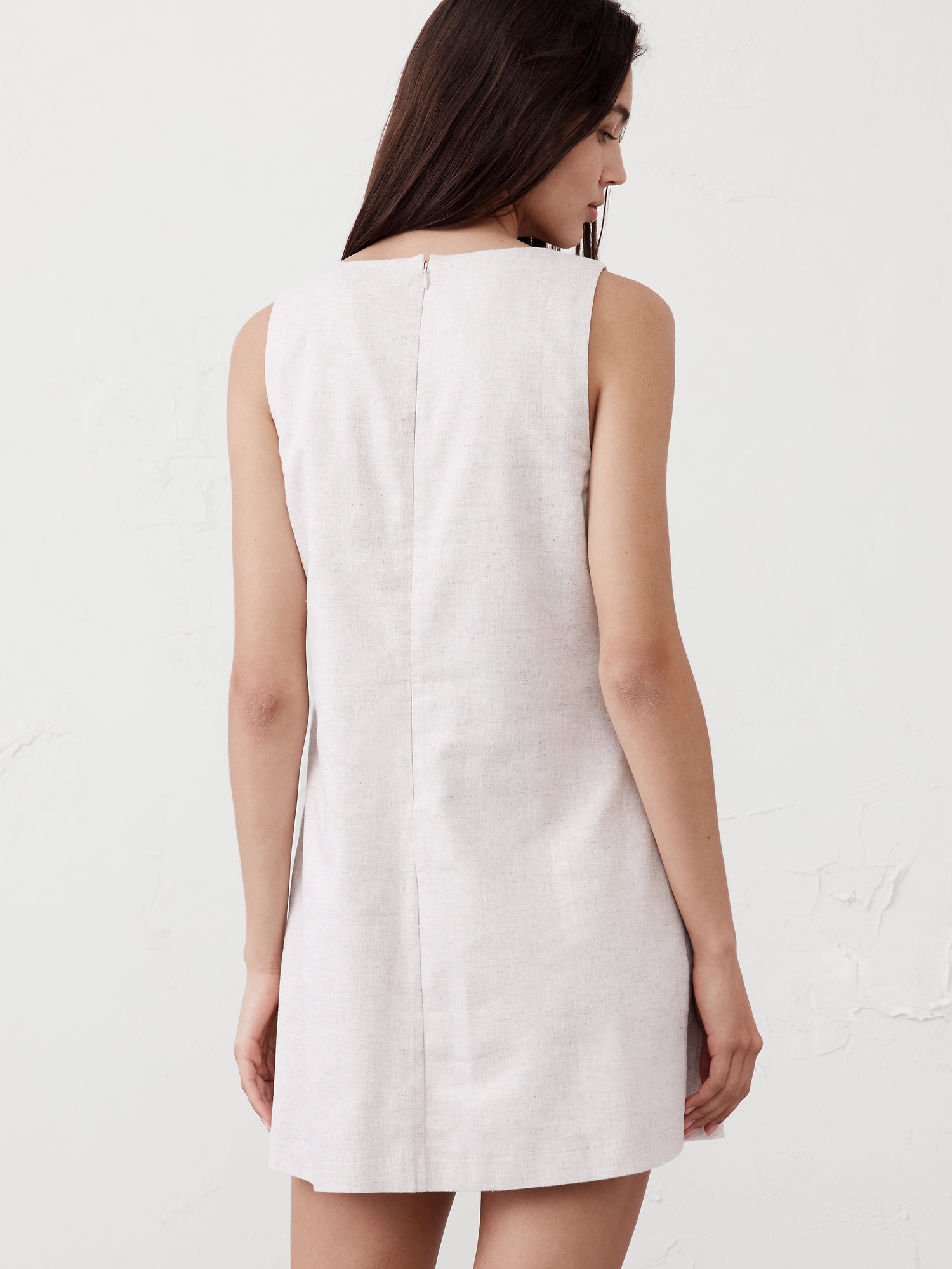 Linen-Blend Square-Neck Mini Shift