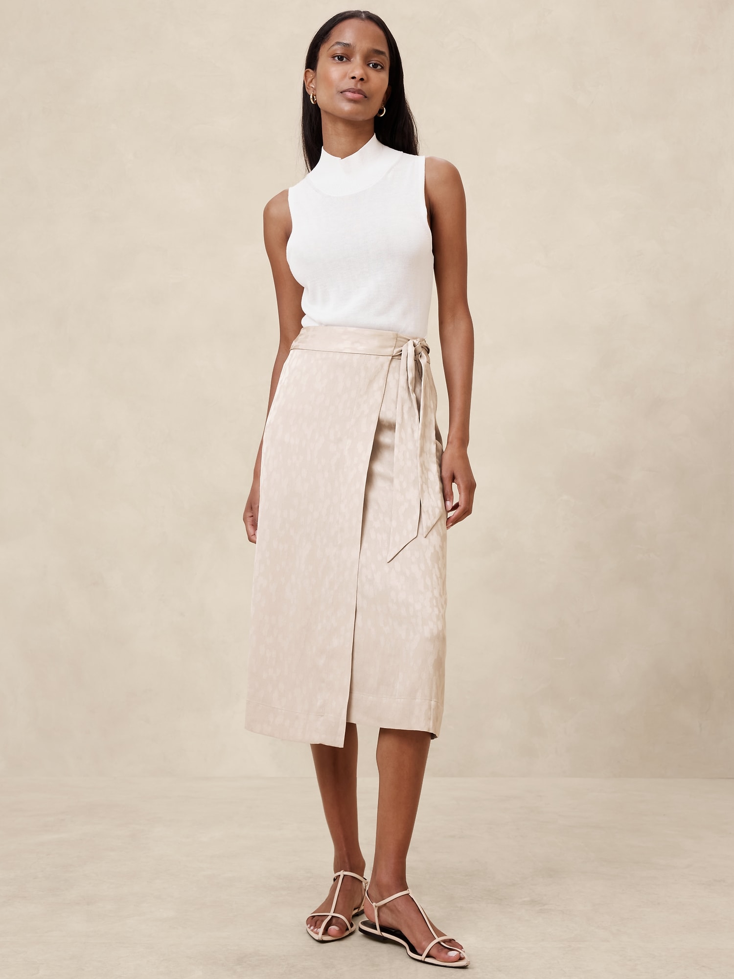 Jacquard Wrap Midi Skirt - Gray