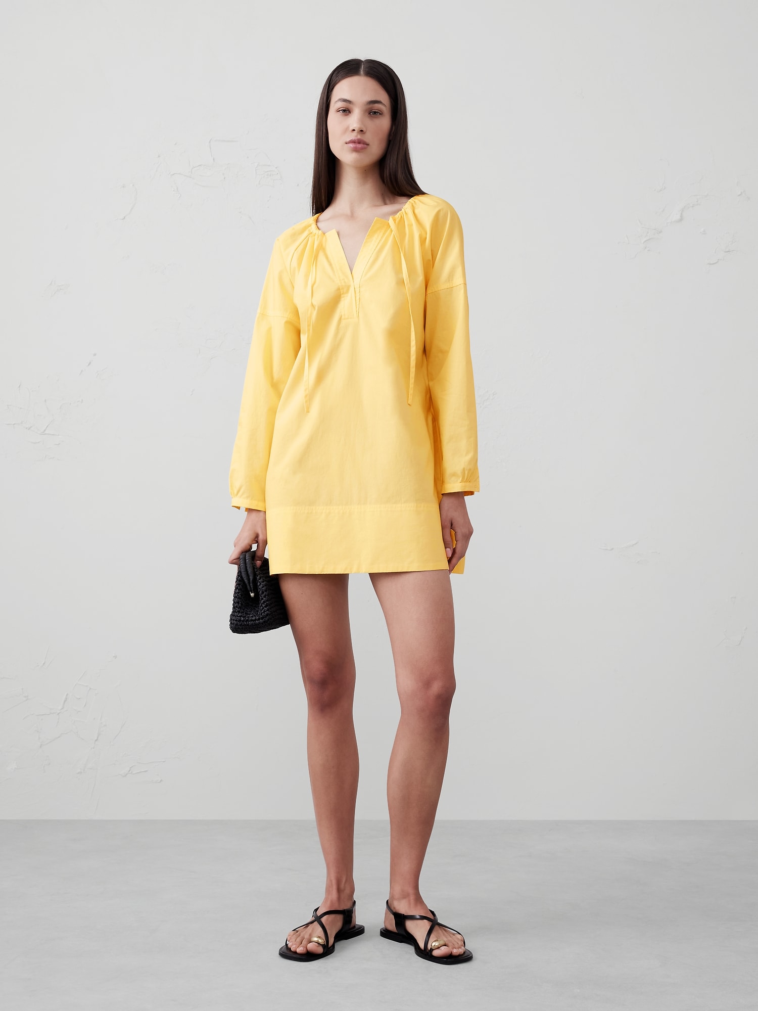 Tie-Neck Poplin Mini Dress