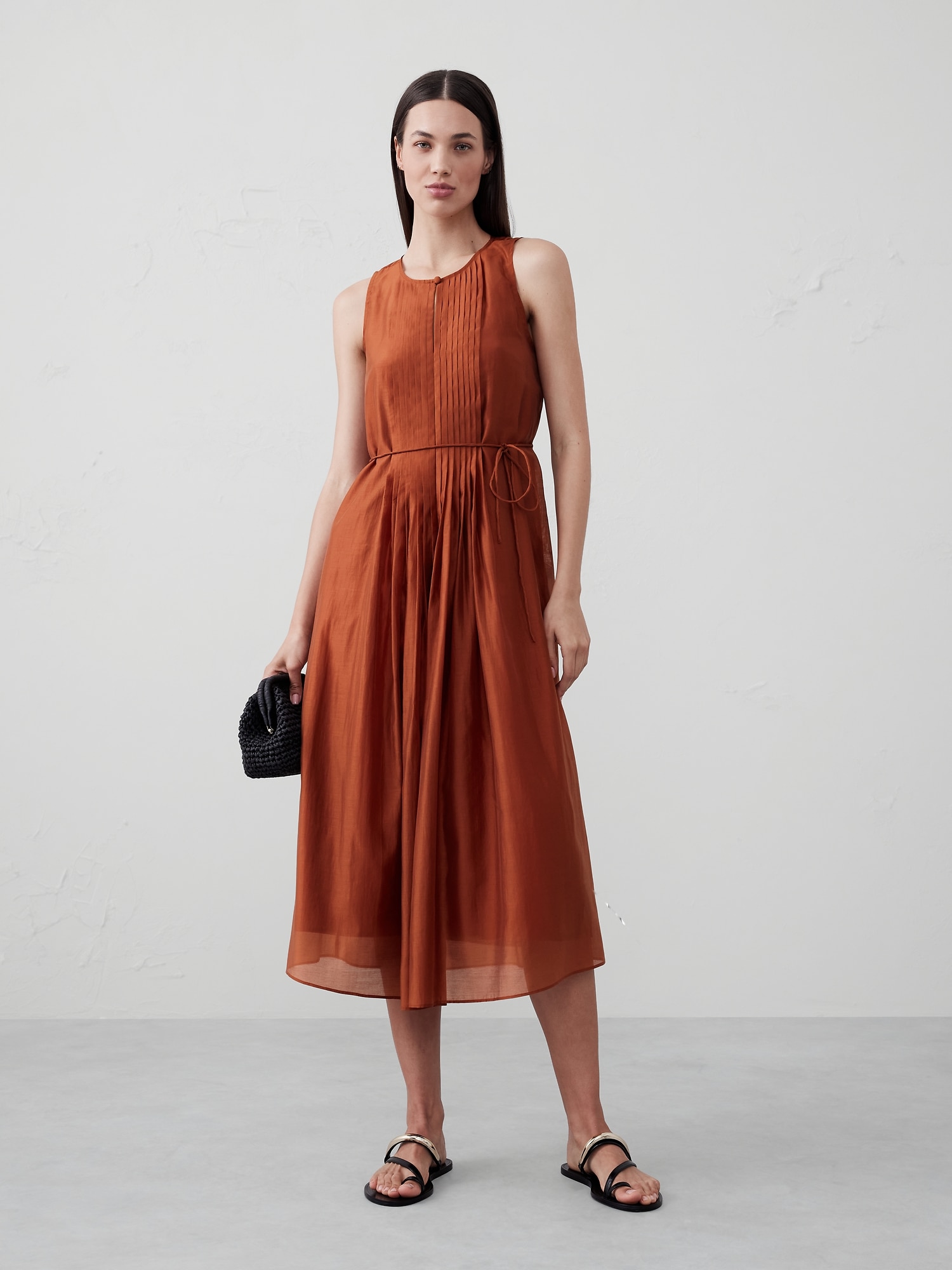 Pintuck Organza Midi Dress