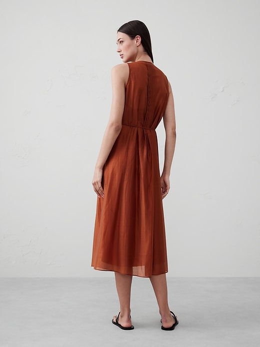 pintuck midi dress in drapey organza Pintuck Midi Dress In Drapey Organza For Women