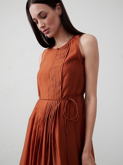 pintuck midi dress in drapey organza Pintuck Organza Midi Dress