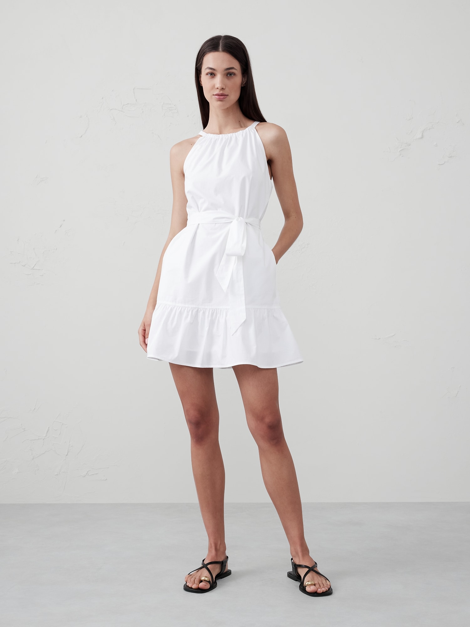 Poplin Tiered Mini Dress - White