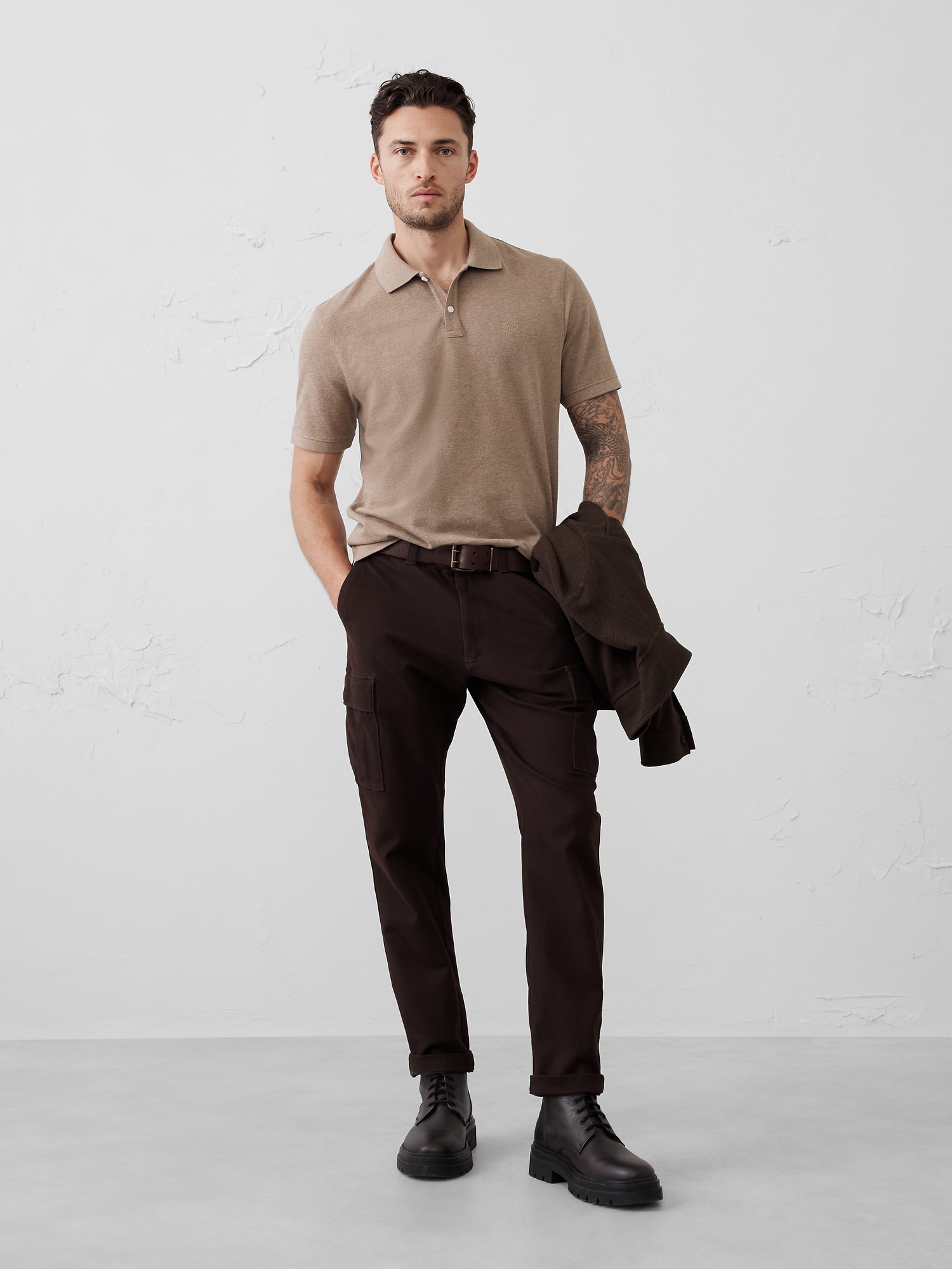 Slim Cotton Pique Polo - Brown